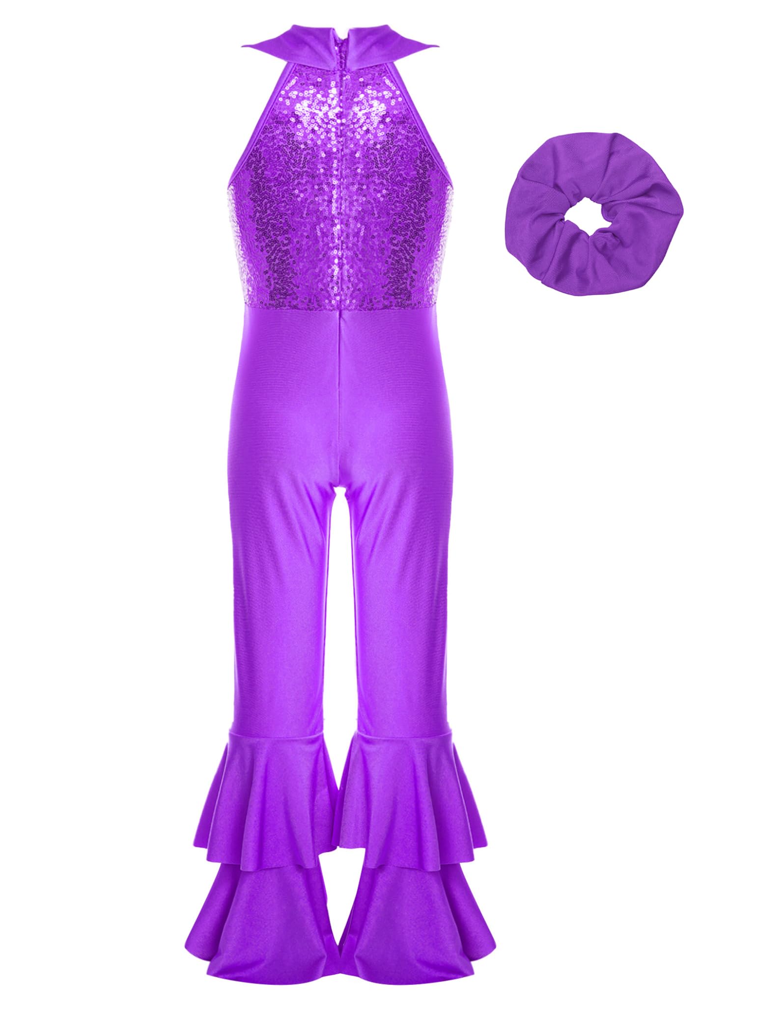 Costume De Danse Pour Petites Filles Combinaison Disco Pailletée Années 70 80 Pantalon Large Avec Élastique À Cheveux Tenue De Spectacle Et Performance Pour