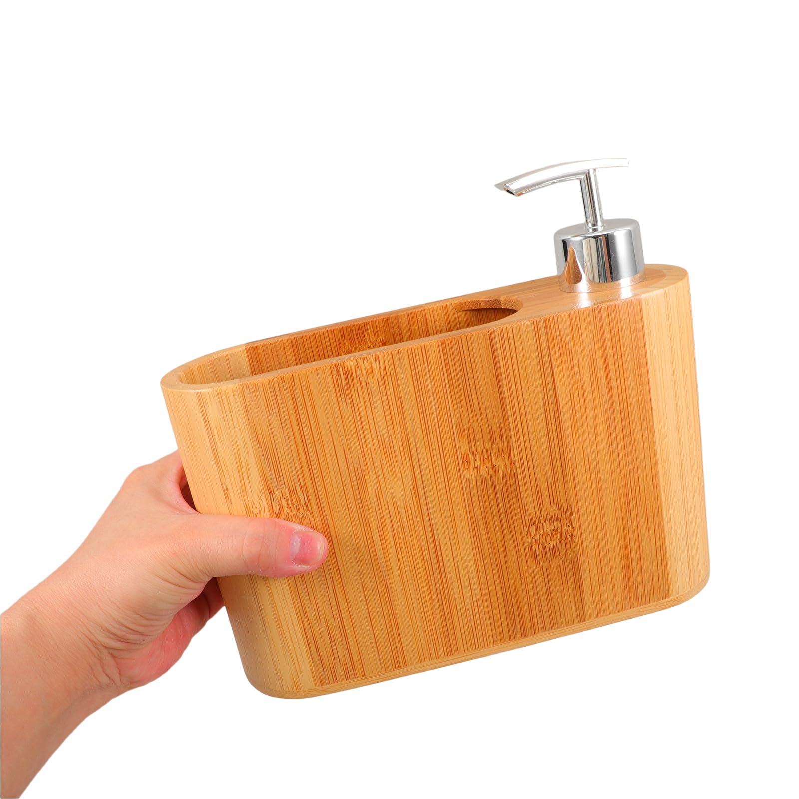 Gadpiparty Dispensador de Jabón Oval de Plástico y Madera Diseño Elegante para Uso en Baño y Hogar, Cómodo Agarre y Pieza Decorativa Portátil