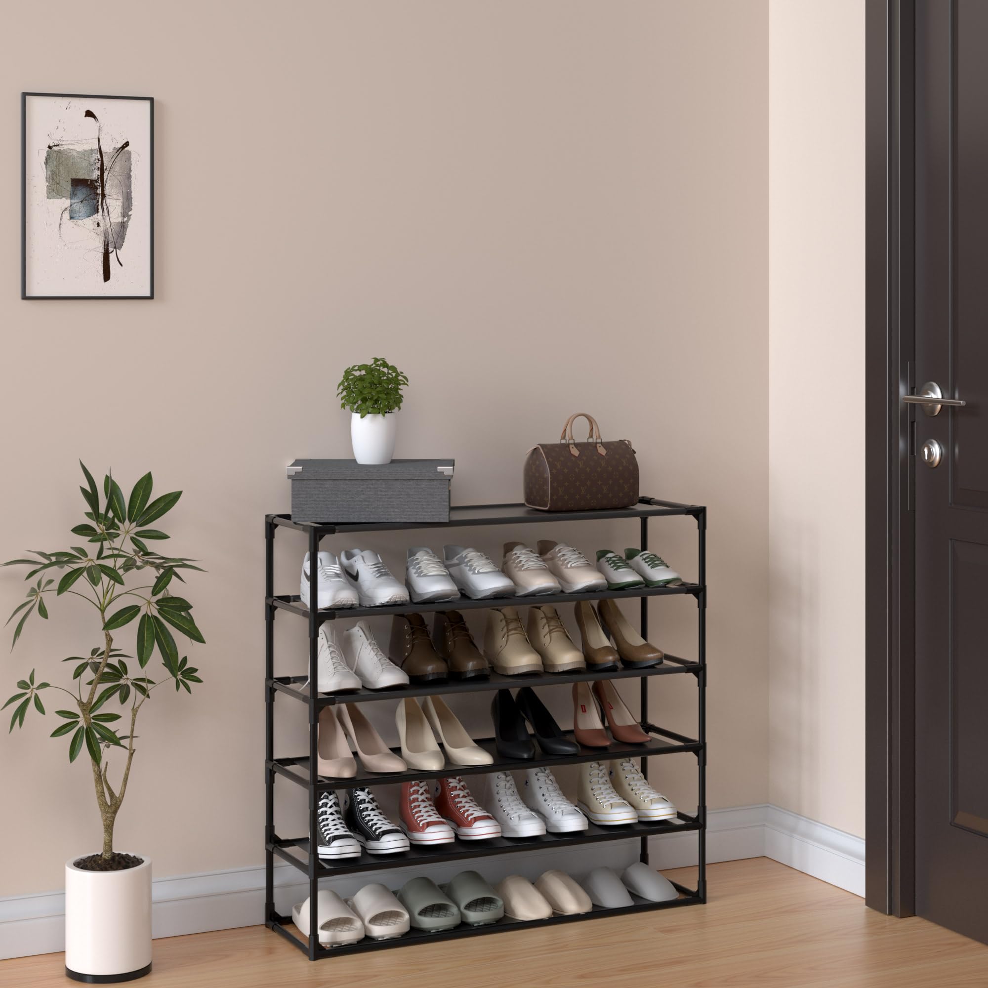 Jerry & Maggie 6 Tier Fabric Shoe Rack, 39 in W x 11 in D x 36 in H, Can Store 24-30 Pairs of Shoes
