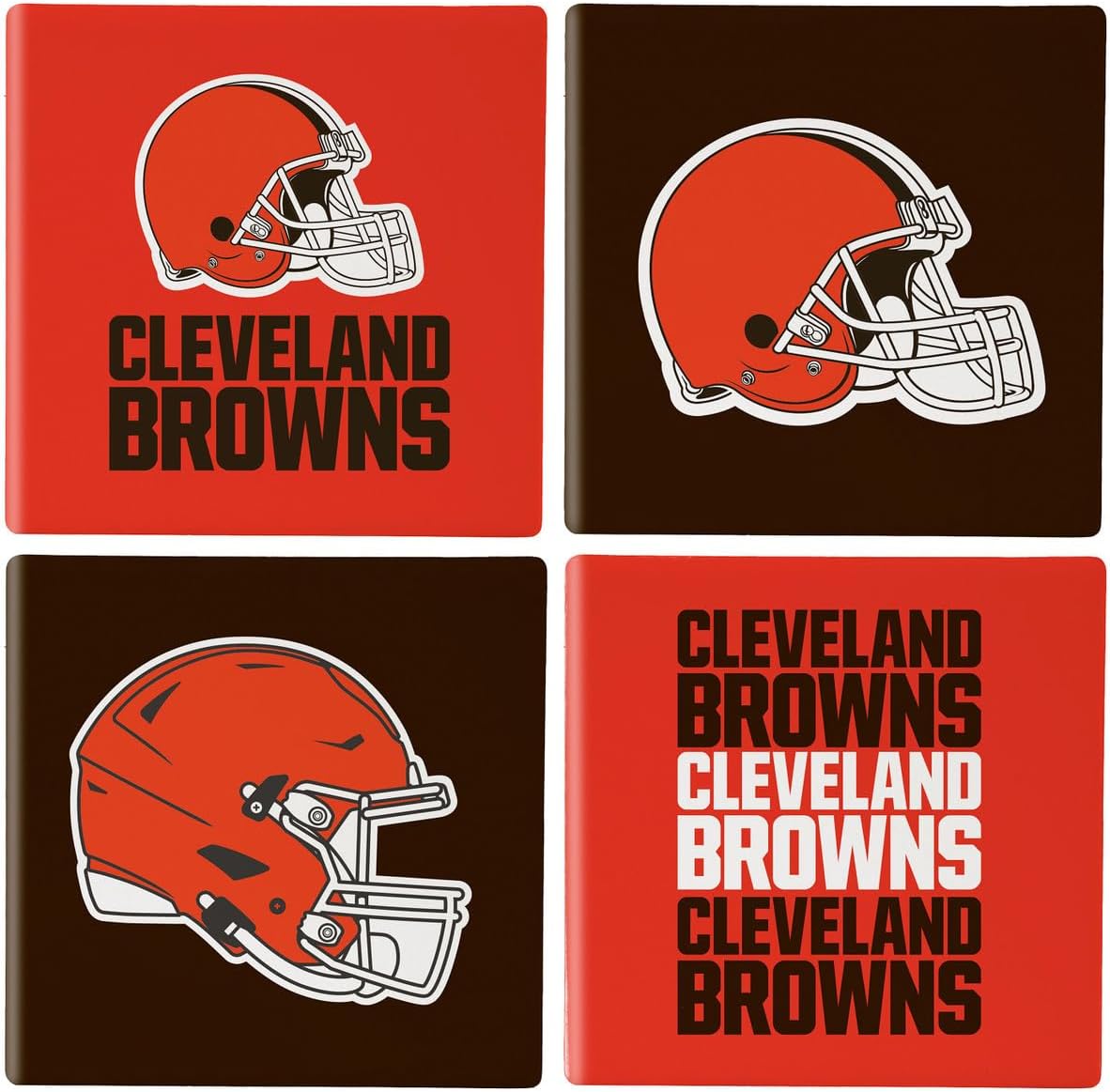 Browns Ceramic Coasters, 4-Pack with Wood Holder by Team Sports America