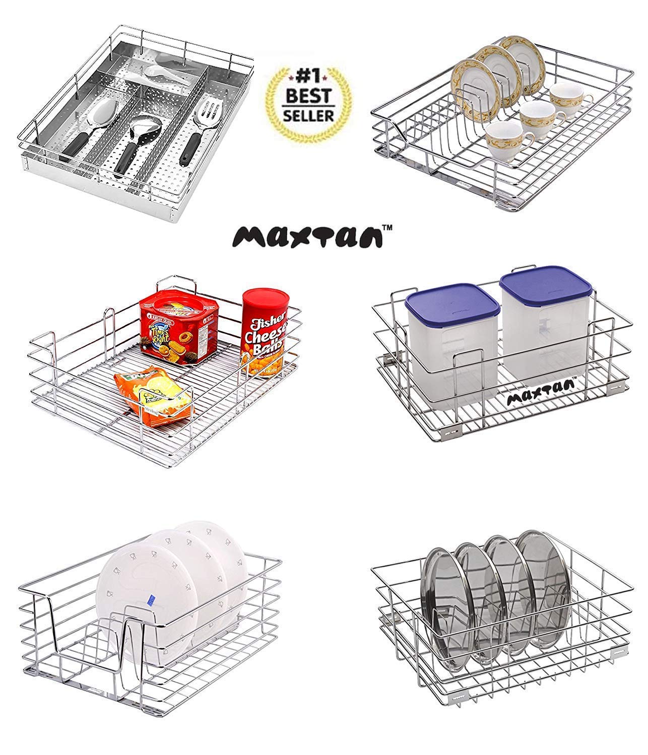 Maxtan Stainless Steel Wire Kitchen Baskets Set of 6 Kitchen