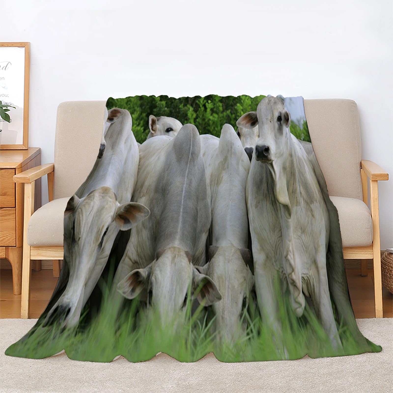 Generico Koc w kratę podwójne łóżko białe krowy, koc 3D, zwierzęta 180 x 200 cm ciepły i miękki koc flanelowy, koce w kratę z polaru na łóżko sofę narzuta na sofę i pokrowiec na sofę AL1