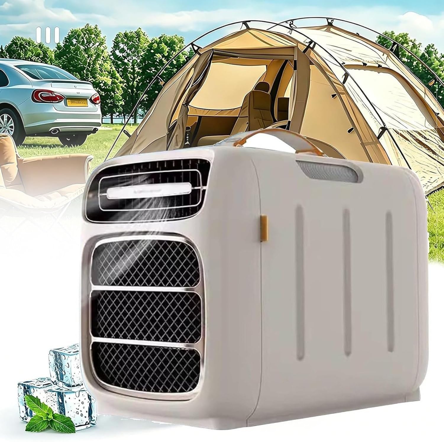 Condizionatore d'Aria Portatile da Esterno per Tenda e Camper, Raffreddamento e Riscaldamento, deumidificazione, 3 velocità Ventola, Timer, 420W a Basso consumo, Cold+Heat