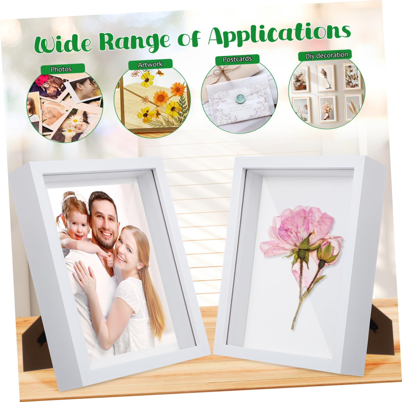 iplusmile Cornice 3d Specimen Frame Design Unico per Fiori Secchi e Foto 2 Pezzi in Legno Bianco per Ricordi di Matrimonio e Anniversari