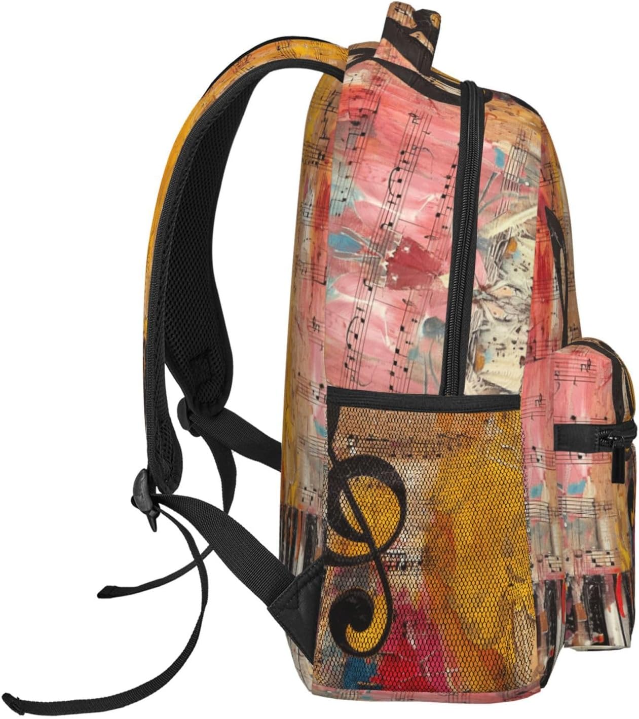 Colorful Music Design Backpack for School, Work, Camping, Lightweight Travel Daypack with Multi-Pocket Storage, Adjustable Shoulder Straps Bookbag, 11.4×5.9×15.7in, Kids Women Gifts Backpacks