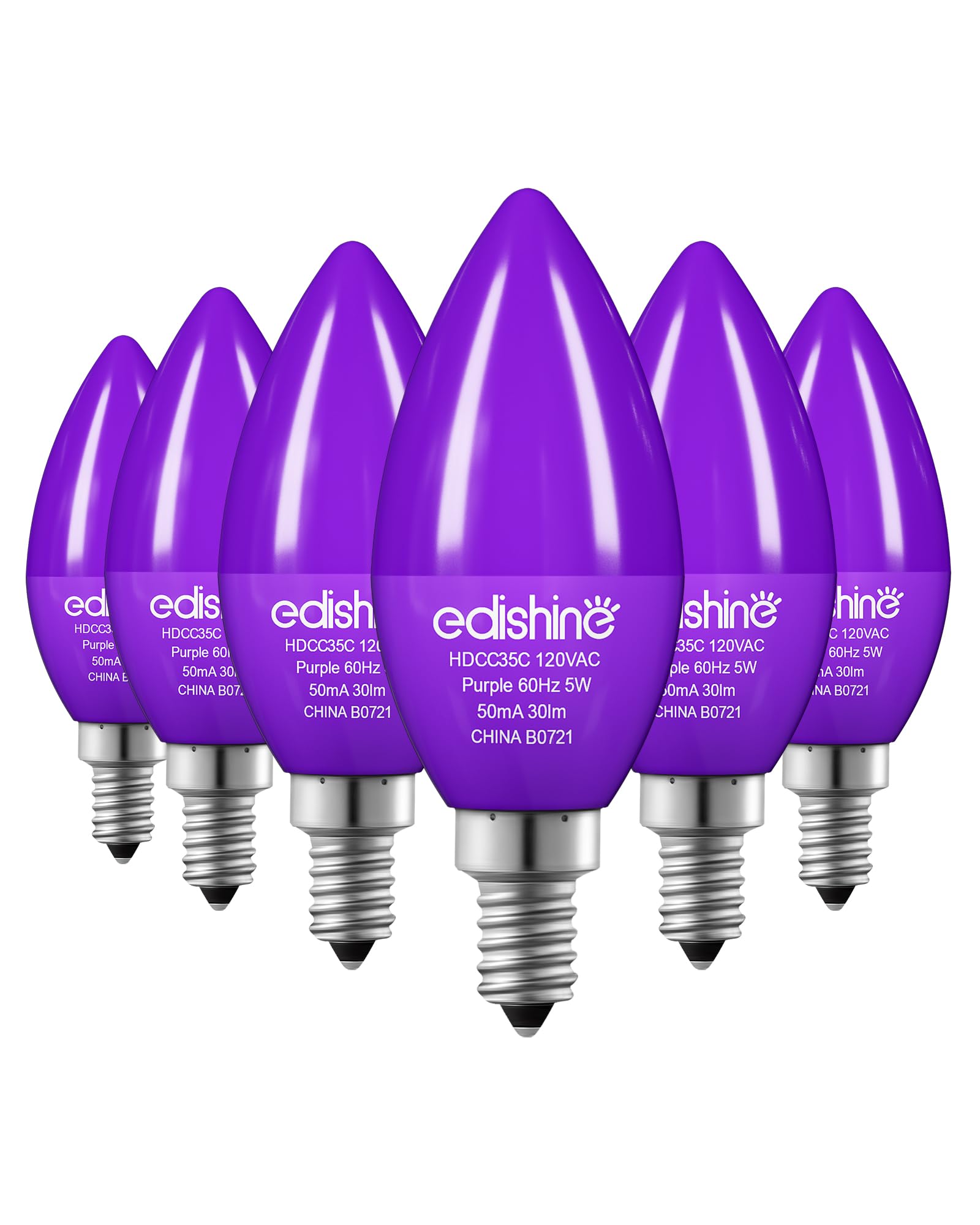 EDISHINE Dimmable Purple Light Bulb, C35 E12 Candelabra Bulbs, 60 Watt Equivalent, LED Chandelier Bulb, Vintage Candle Light Bulb, Decorative Lighting for Halloween, Christmas, Party, Porch, only 5 bulbs