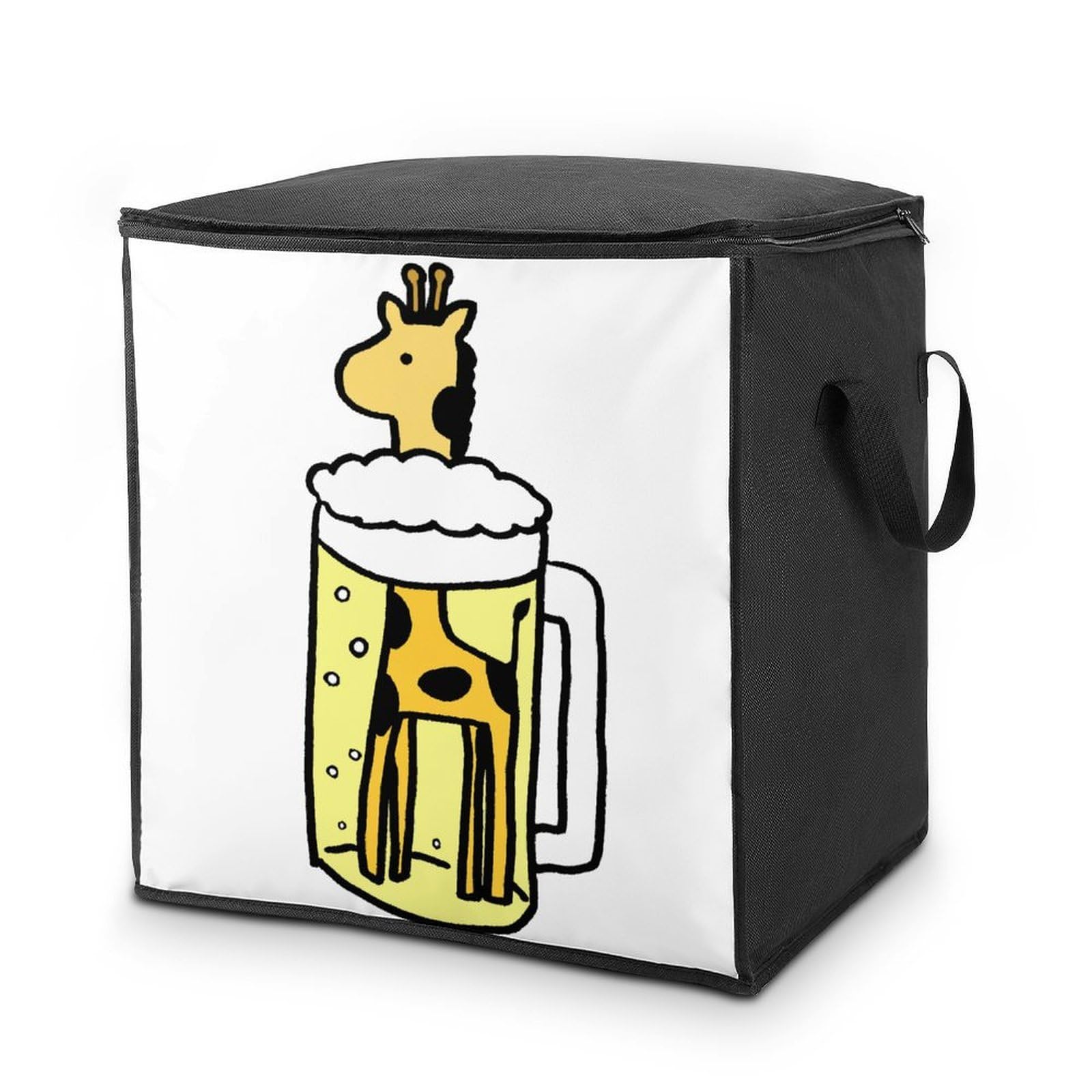 Lyfthologen 70L Storage Bags, Cute Giraffe And Beer Storage Box with Lid Zipper And Handles, Clothes Bags for Quilt, Blankets, Bedding