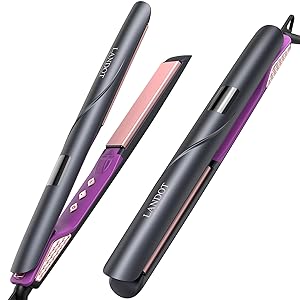 LANDOT Flat Iron Hair Straightener: Ceramic Ionic Straightener for Frizz-Free Shine - Adjustable Temp 250-450F & Auto Shut Off + Travel Pouch