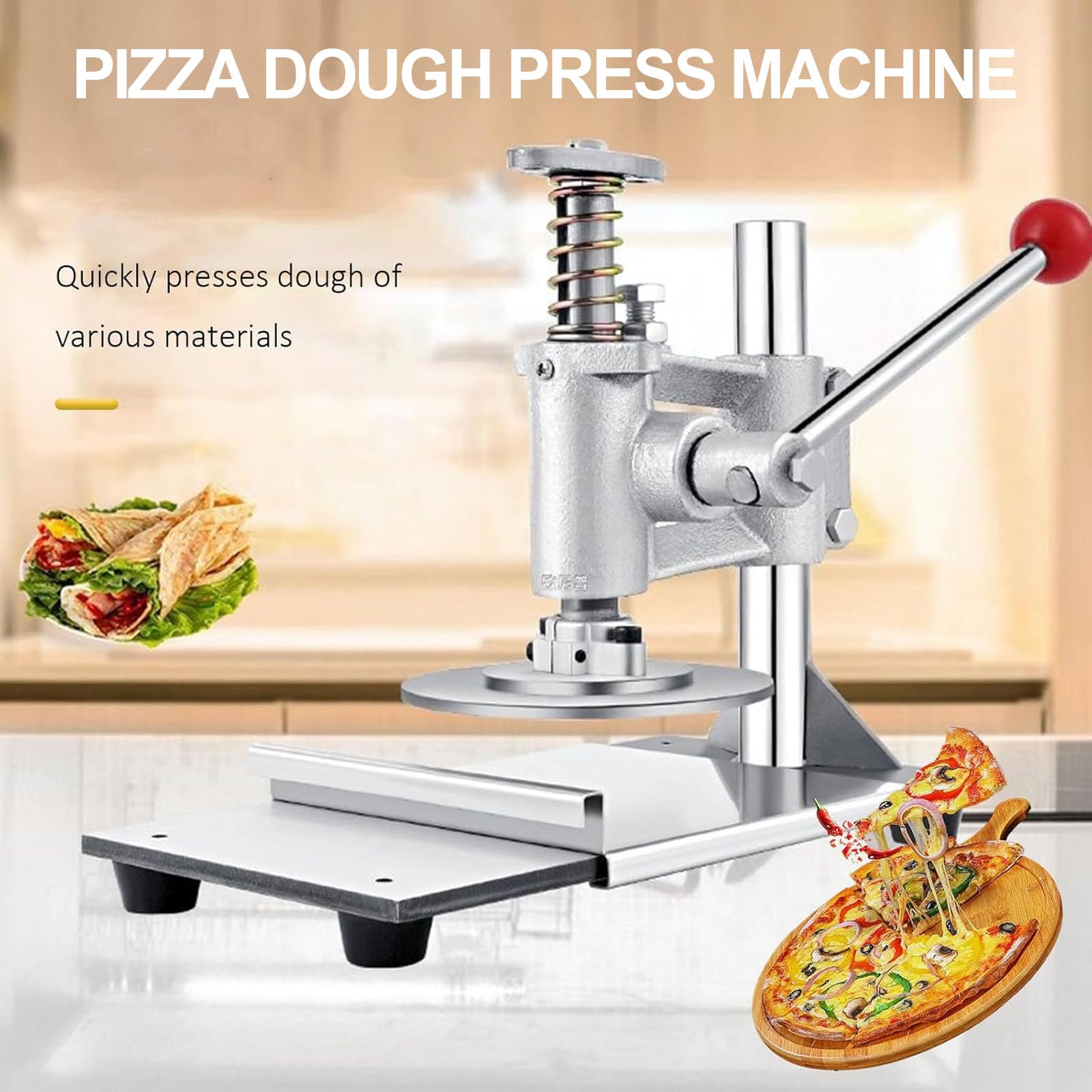 Pressa per Pizza, Pressa Manuale per Pizza in Acciaio Inox, Pressa Manuale Professionale con Spessore Regolabile, per Tortillas per Pizza Commerciali o per Famiglie da 16 cm