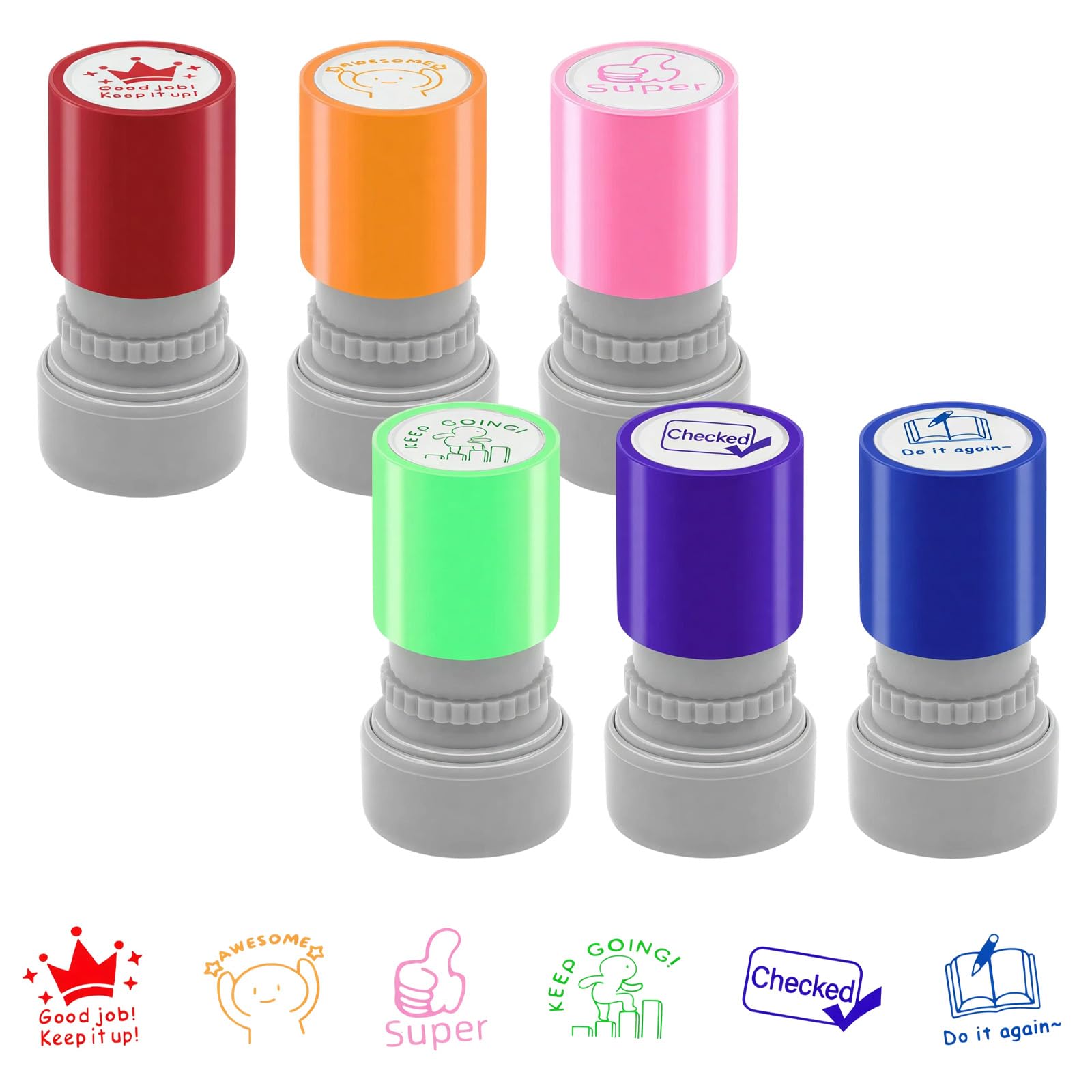 6-Piece Set of Teacher Stamp Teachers Self-Inking Rubber Stamps for Marking Interesting Self Inking Stamp, Motivational Encouraging Classroom Stamp for Teachers Kids School Supplies (D)