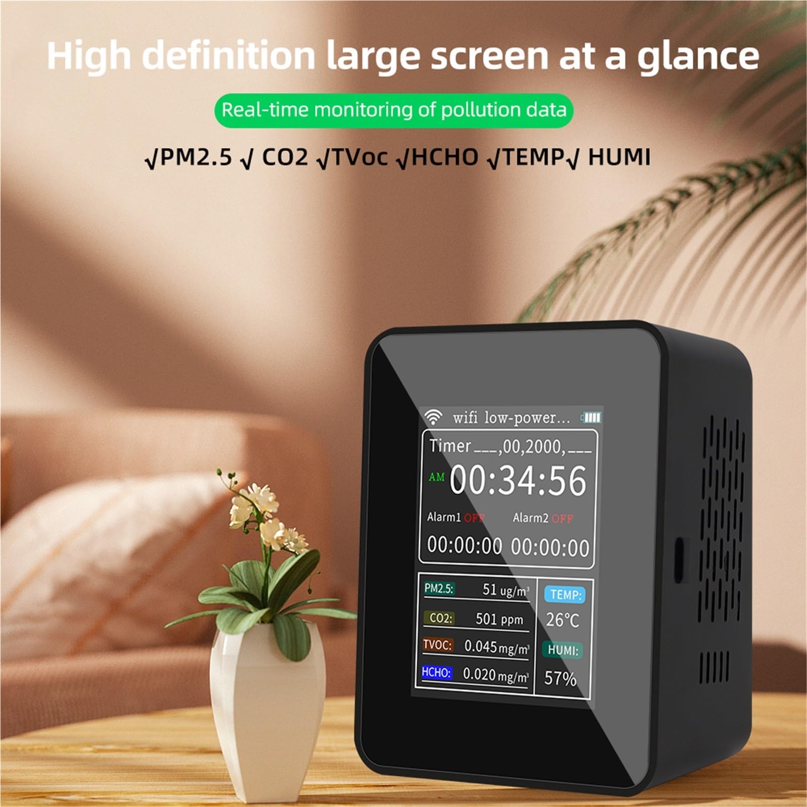 Monitoraggio della qualità dell'Aria Rilevatore di monitoraggio a qualità 'Aria CO2 PM2.5 TVOC HCHO Temp HUMI
