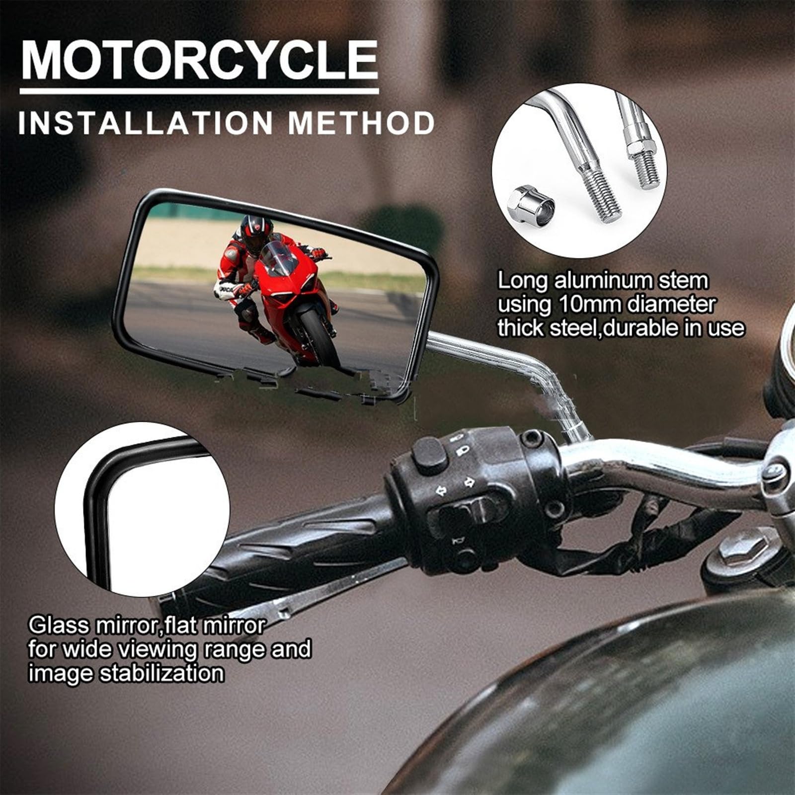 Moto Rückspiegel Spiegel Innerhalb Von 22–25 Mm Fahrradspiegel, Aluminiumlegierung Fahrradreflektor Weitwinkel Dreirad Quad Motorrad Roller Rückspiegel Links Und Rechts | 2PCS With Mount