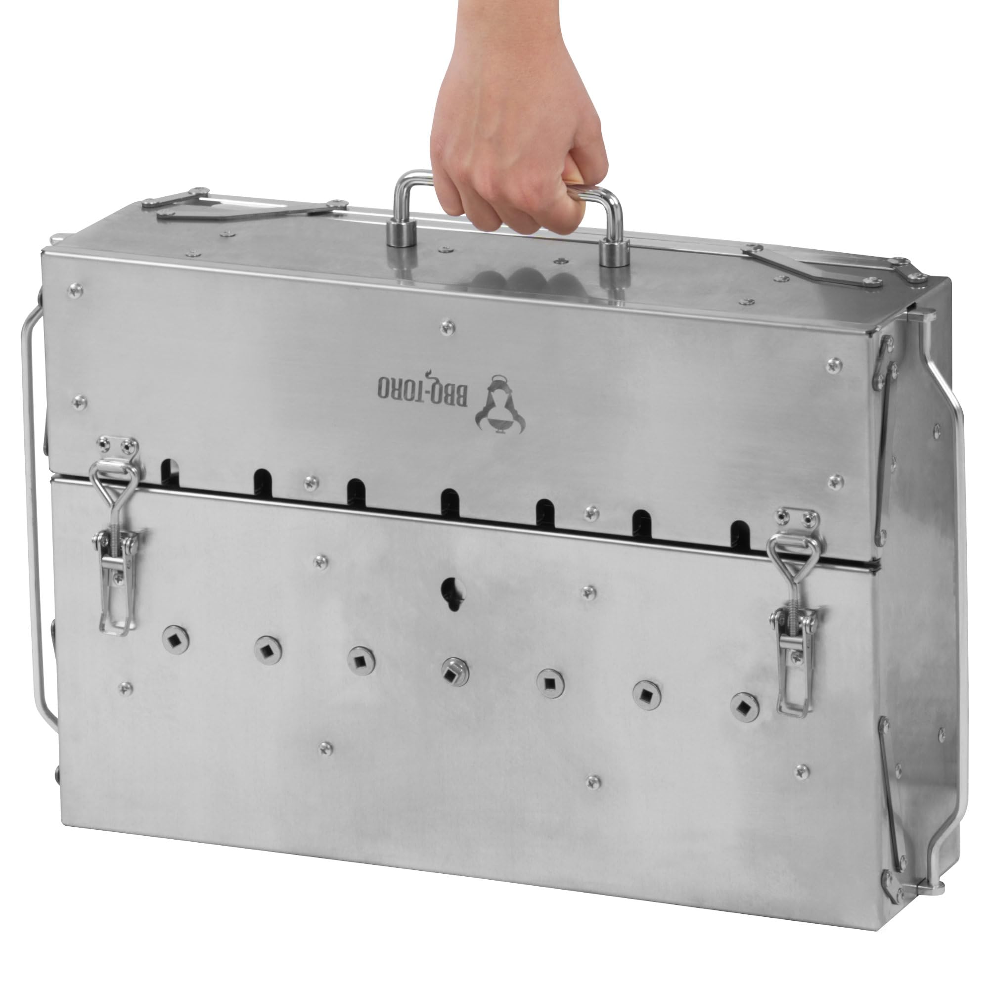 BBQ-Toro Barbacoa de carbón vegetal con asador eléctrico | Acero inoxidable plegable | Barbacoa de camping con bolsa de transporte y 7 brochetas | Barbacoa de acero inoxidable con motor, mangal shish