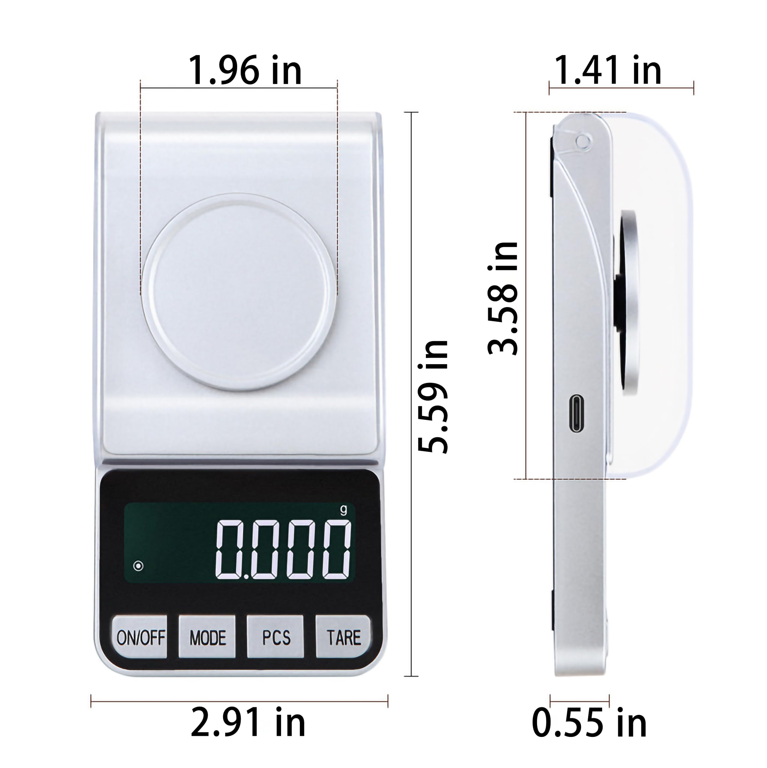 Báscula digital de miligramos recargable de alta precisión de 100 g/0,001 g, báscula de gramos, báscula de bolsillo, báscula de alimentos para medicina en polvo, oro, gema, recarga, con peso de
