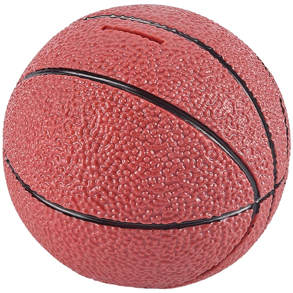 CREATCABIN Basketball Money Bank Ball Piggy Bank Plastic Shatterproof Sports Balls Themed Cartoon Round Decorative Coin Cash Saving Box for Birthday Office Desk Room Home Decor 5.9 x 5.5 Inch