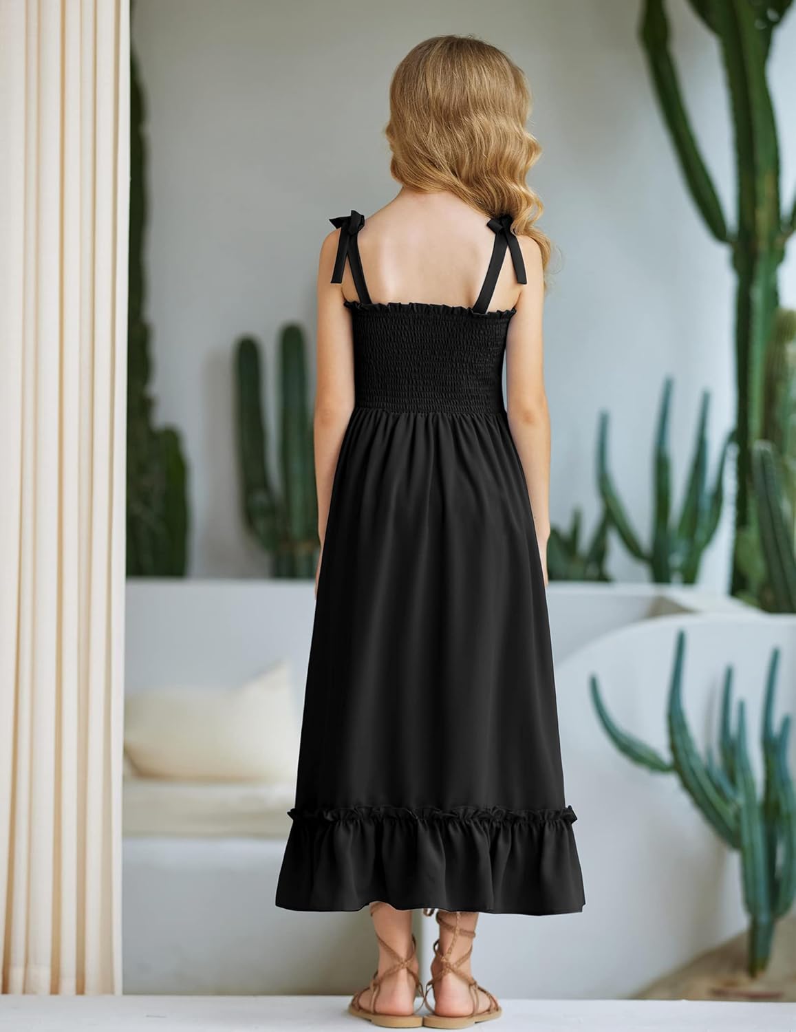 Arshiner Girls Summer Dress Boho Beach Casual Smocked Maxi Dresses 6-13 Years - Image 4