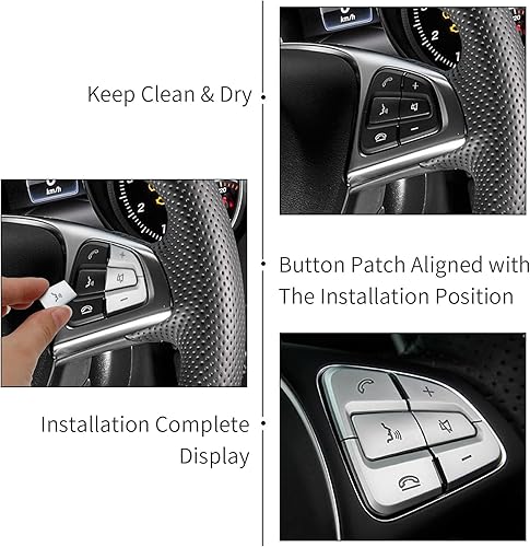 Miniatura 3 de Mercedes Benz - Fundas para botón de volante, 12 unidades, ABS cromados, adhesivos para A B, GLA, CLA, GLS, GLE CLS, SL Class