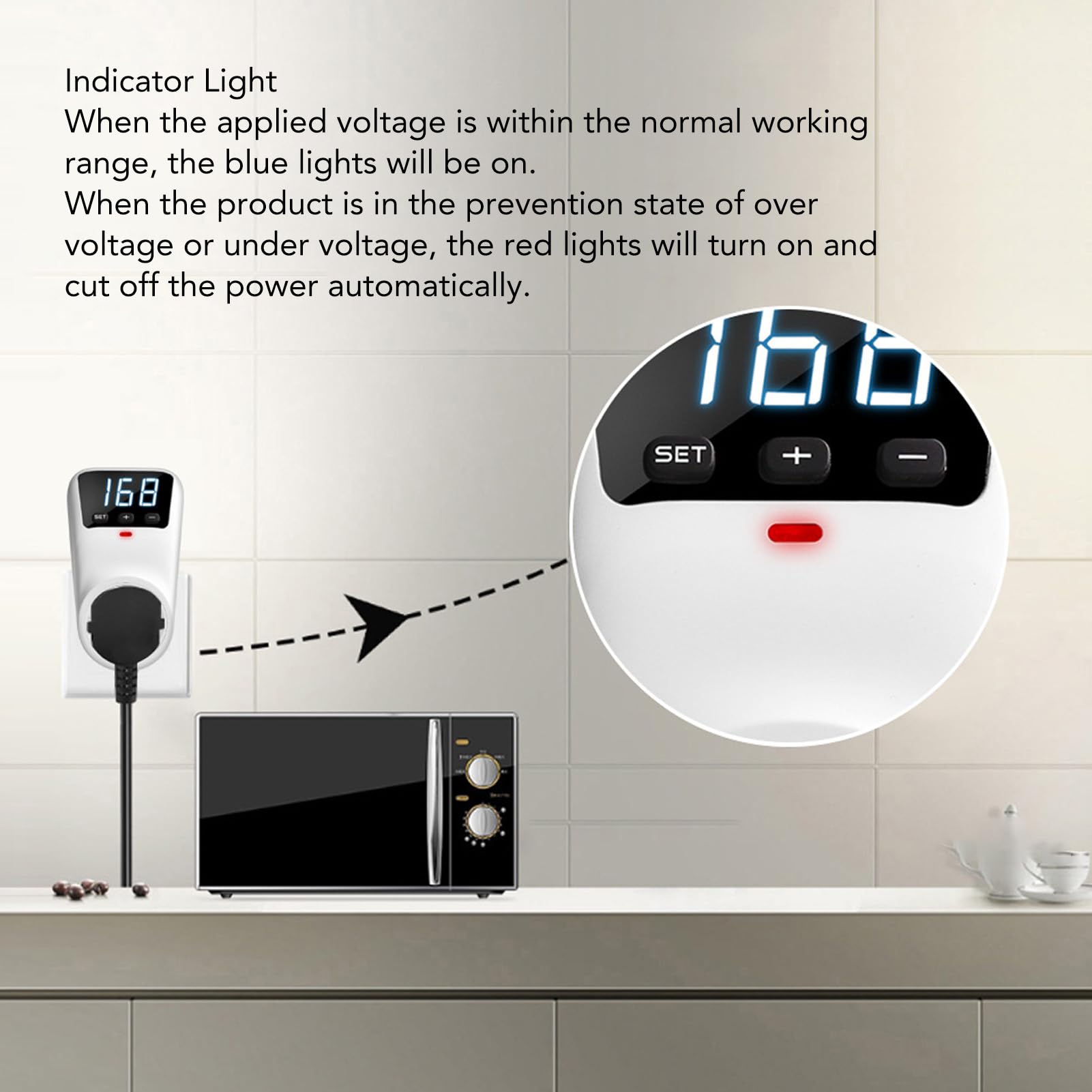 Protector contra Sobretensiones, Protector Regulador De Voltaje De Montaje En Pared para Electrodomésticos, Salida De Caída De Voltaje 230V 16A 3680 Vatios Pantalla LED