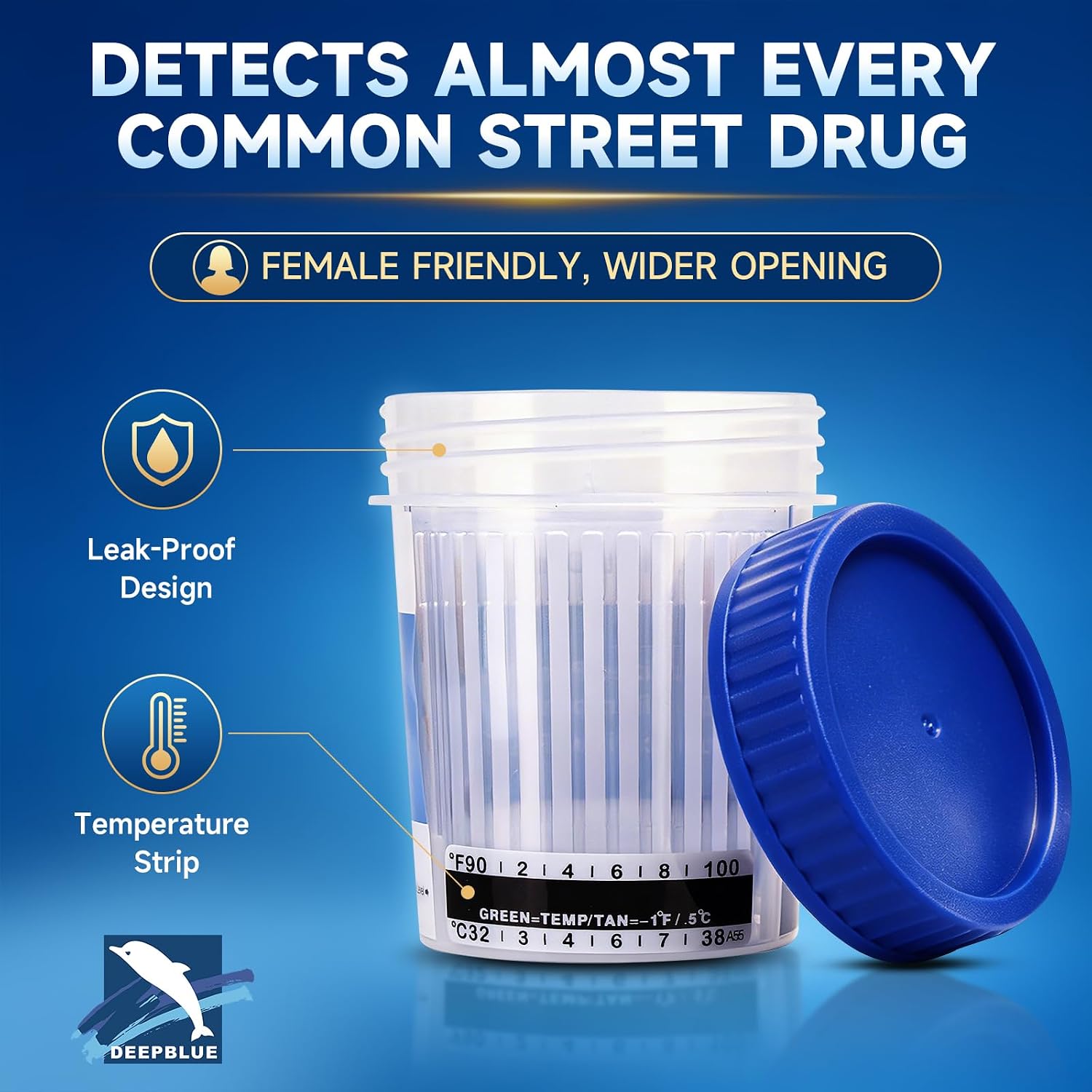 DEEPBLUE Multi-Drug Urine Test Cup, 17 Panel At Home Drug Test Kit for THC, OPI, AMP, BAR, BUP, BZO, COC, mAMP, MDMA, MTD, OXY, PCP, EDDP, FYL, 6-MAM, PPX, TCA, 5 Minute OTC Use (6pcs) | easy to use