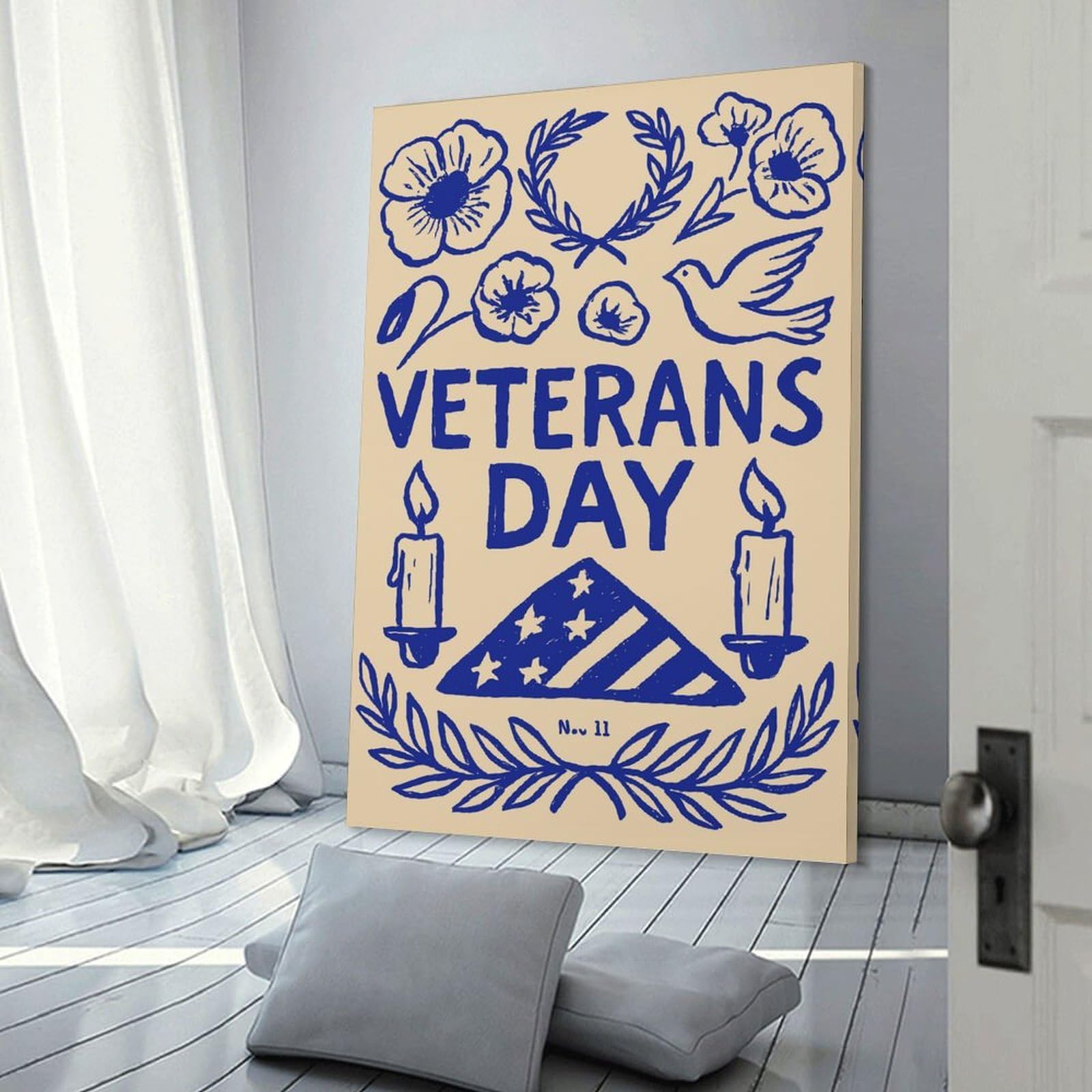 Junmoney Veterans Day Illustration Canvas Wall Picture 24x36inch(60x90cm), for Picture Wall Styling in Lounge Or Bedroom, Decorative Artwork with Flexible Styling