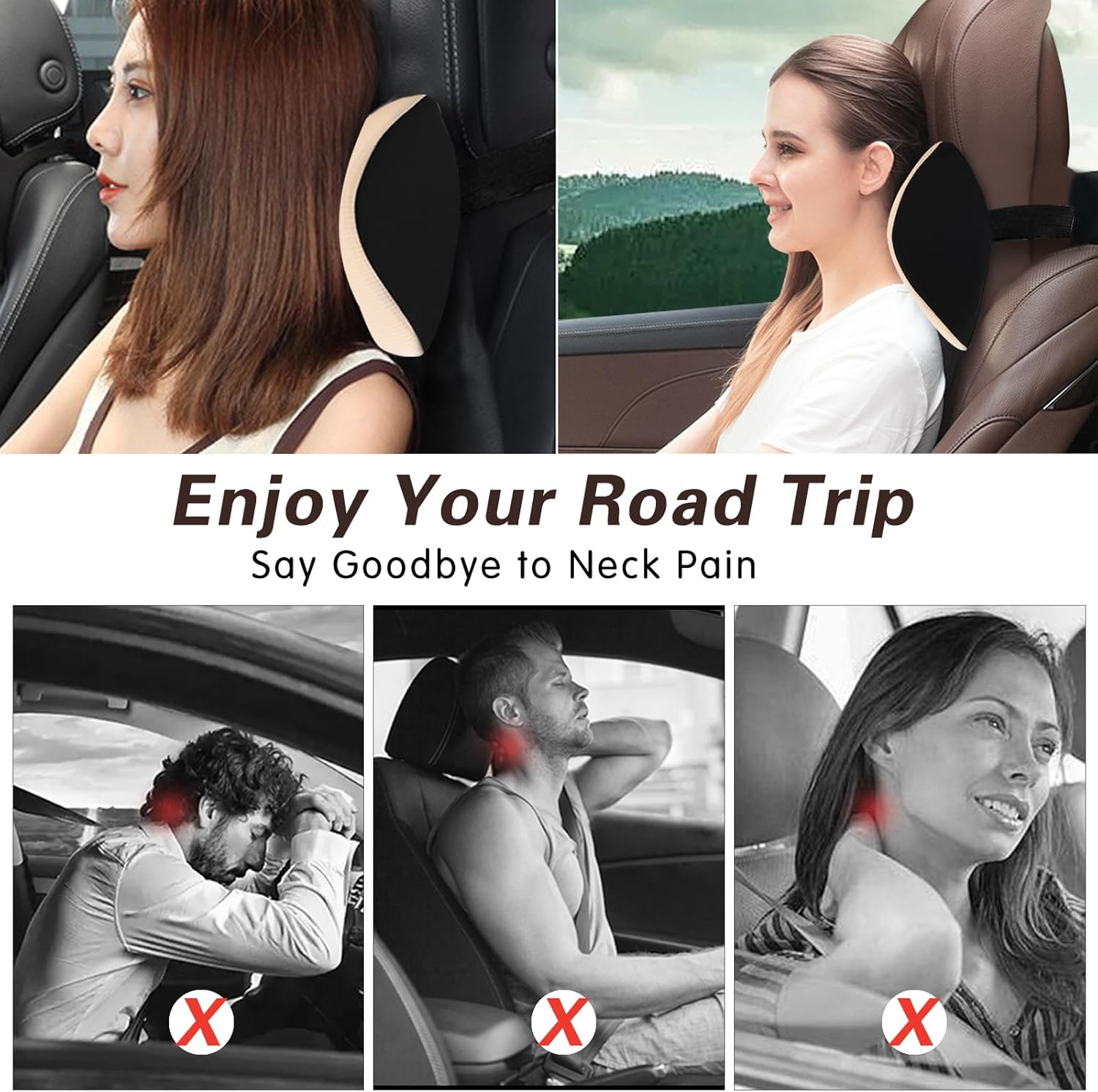 SPRFUFLY Make Restful Car Headrest Pillow, Car Pillow for Driving with Adjustable Strap, Breathable Removable Cover & Ergonomic Design - Softness Travel Car Neck Support Pillow(Beige, 1PC) - Image 6