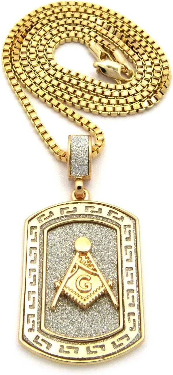 Shiny Jewelers USAMens Freemasons Masonic ILLUMNIATI ID Dog TAG PENDENT Chain Necklace