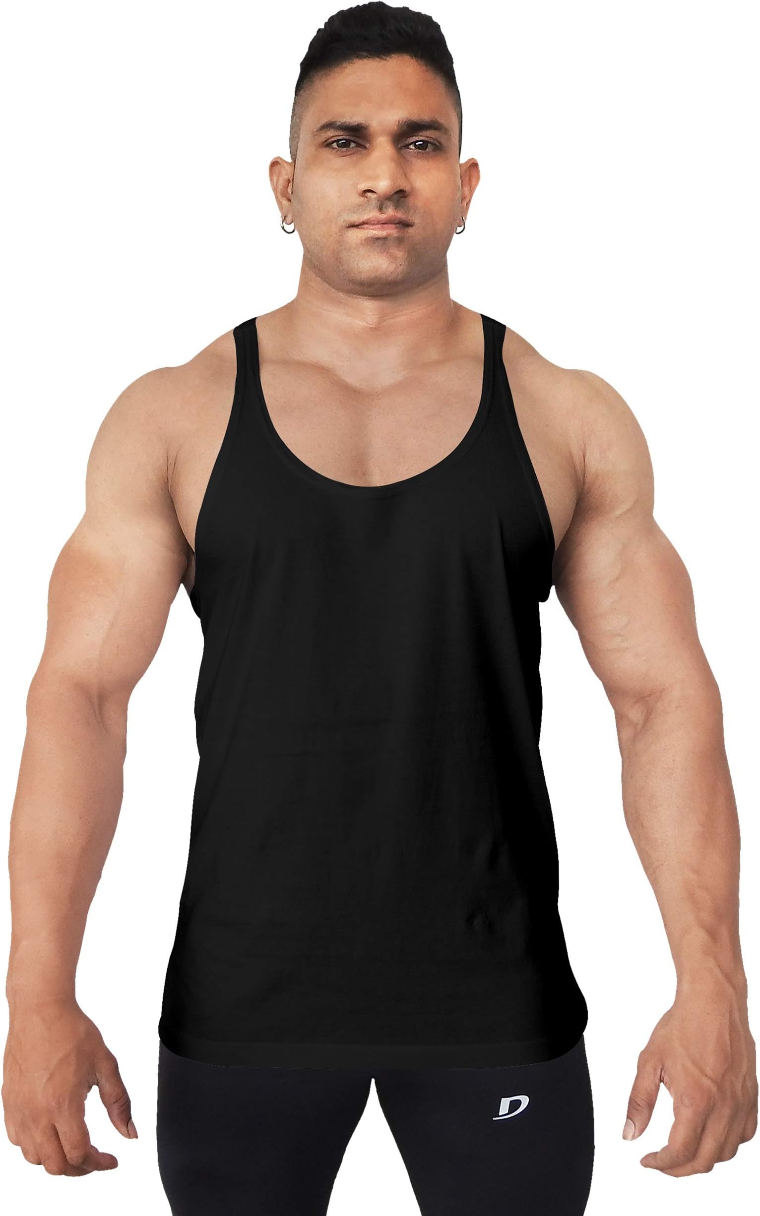 Fitness 100% Cotton Gym Vest, Gym Stringer Bodybuilding Vest for Men, Straight Bottom