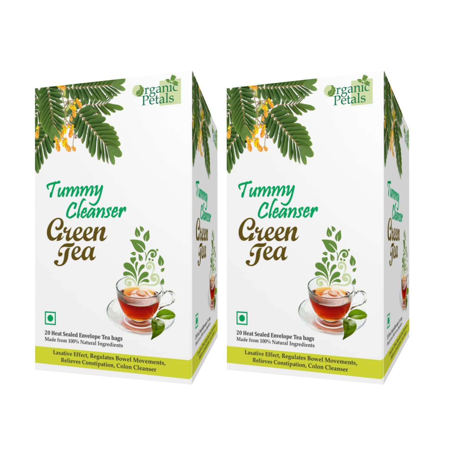 ORGANIC PETALS Tummy Cleanser Herbal Green Tea/Blend Of Green Tea, Rose Petals For Boosting Immunity And Balancing Body Weight/Each Packet Contain 20 Bags (Pack Of 2) - 1.8 Gm