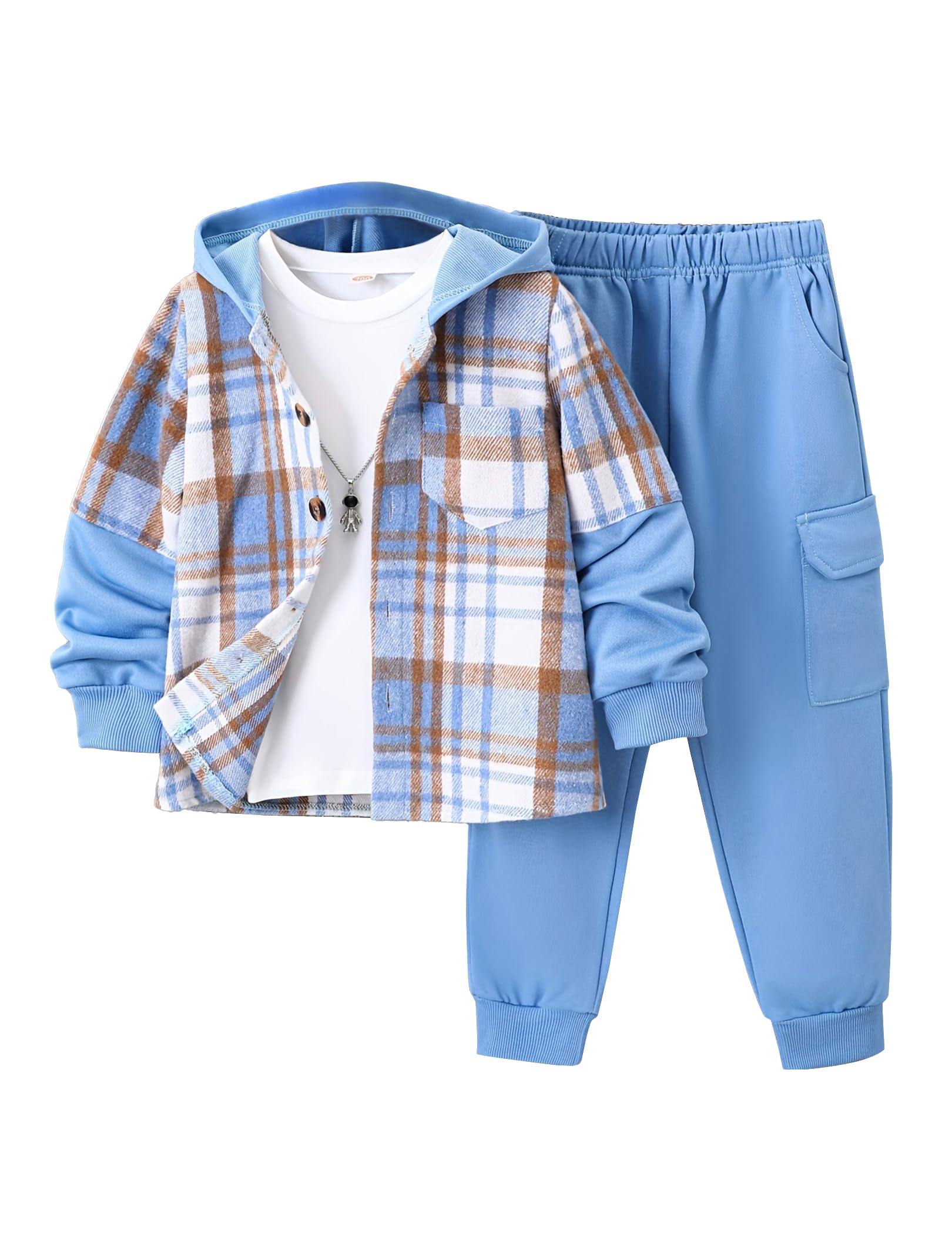 Stylish 2-Piece Flannel Plaid Shirt and Pants Set (Ages 4-12)