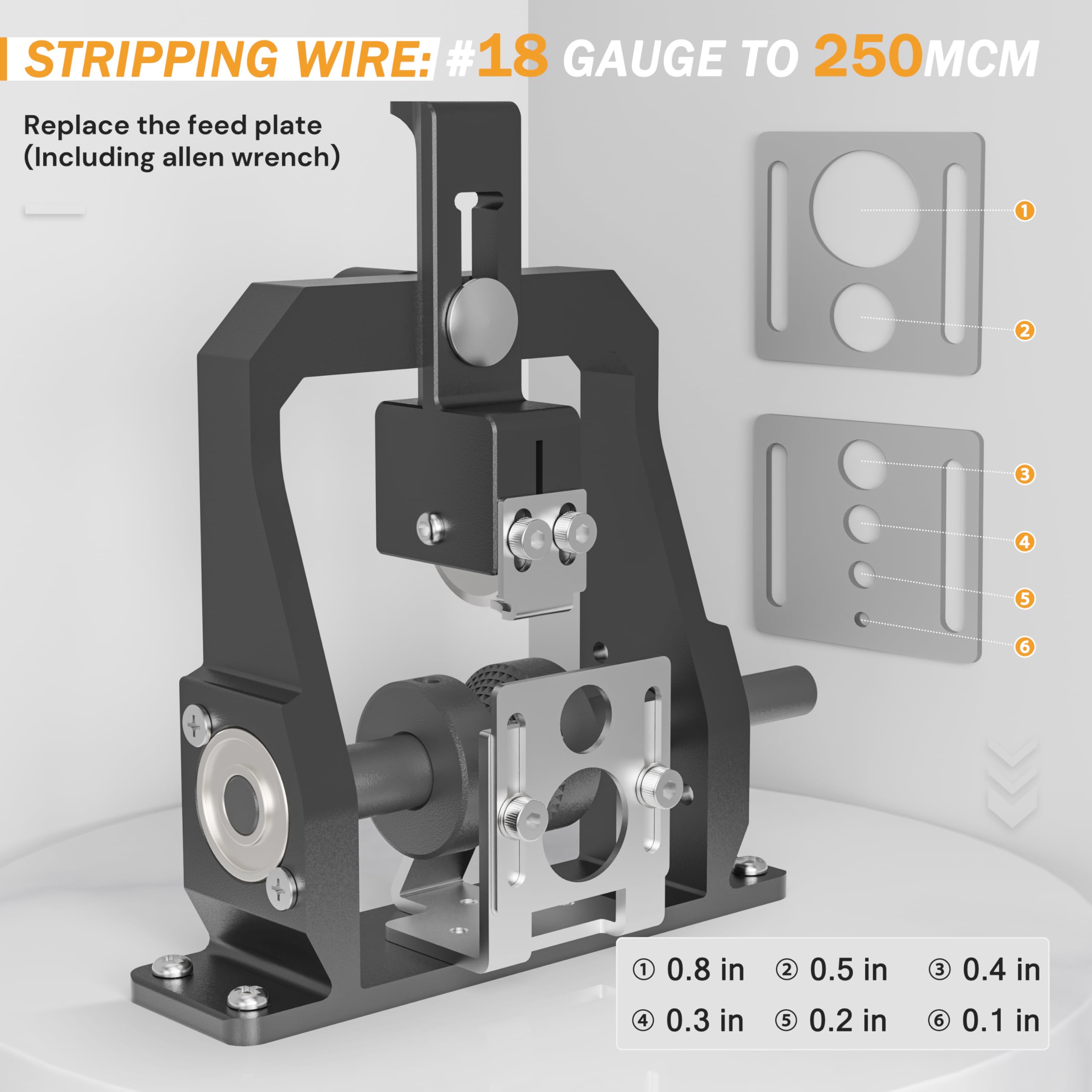 Máquina pelacables ajustable, herramienta profesional para pelar cables alimentada por taladro, pelar de #18 AWG a 250 MCM, hoja de acero de alto carbono ajustable (modelo estándar)