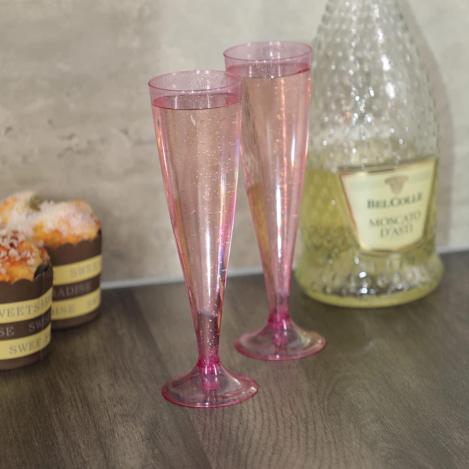 Homy Feel Pink Glitter Plastic Pink Wine Glasses 30 Pack,5 OZ Champagne Flutes Disposable for Party,Plastic Champagne Flutes,Mimosa Bar Glasse Supplies - Image 3