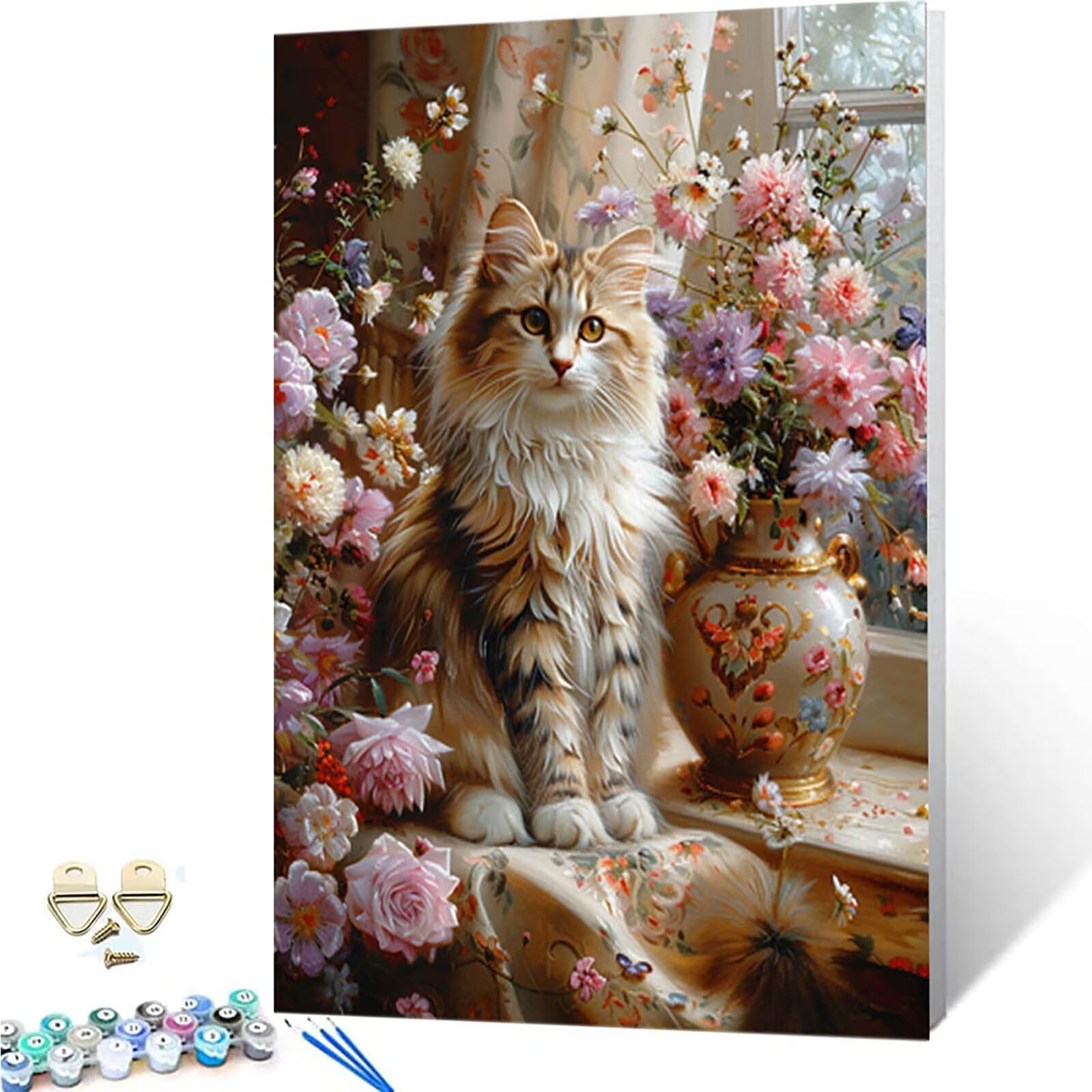 Peinture Numero Chat Peinture Numero Adulte, Paint by Numbers Fleur Paint by Numbers for Adults Facile Sur Toile avec 3 Pinceaux et Acryliques pour Decoration Maison, Cadeau Femme 100x135cm -252g77