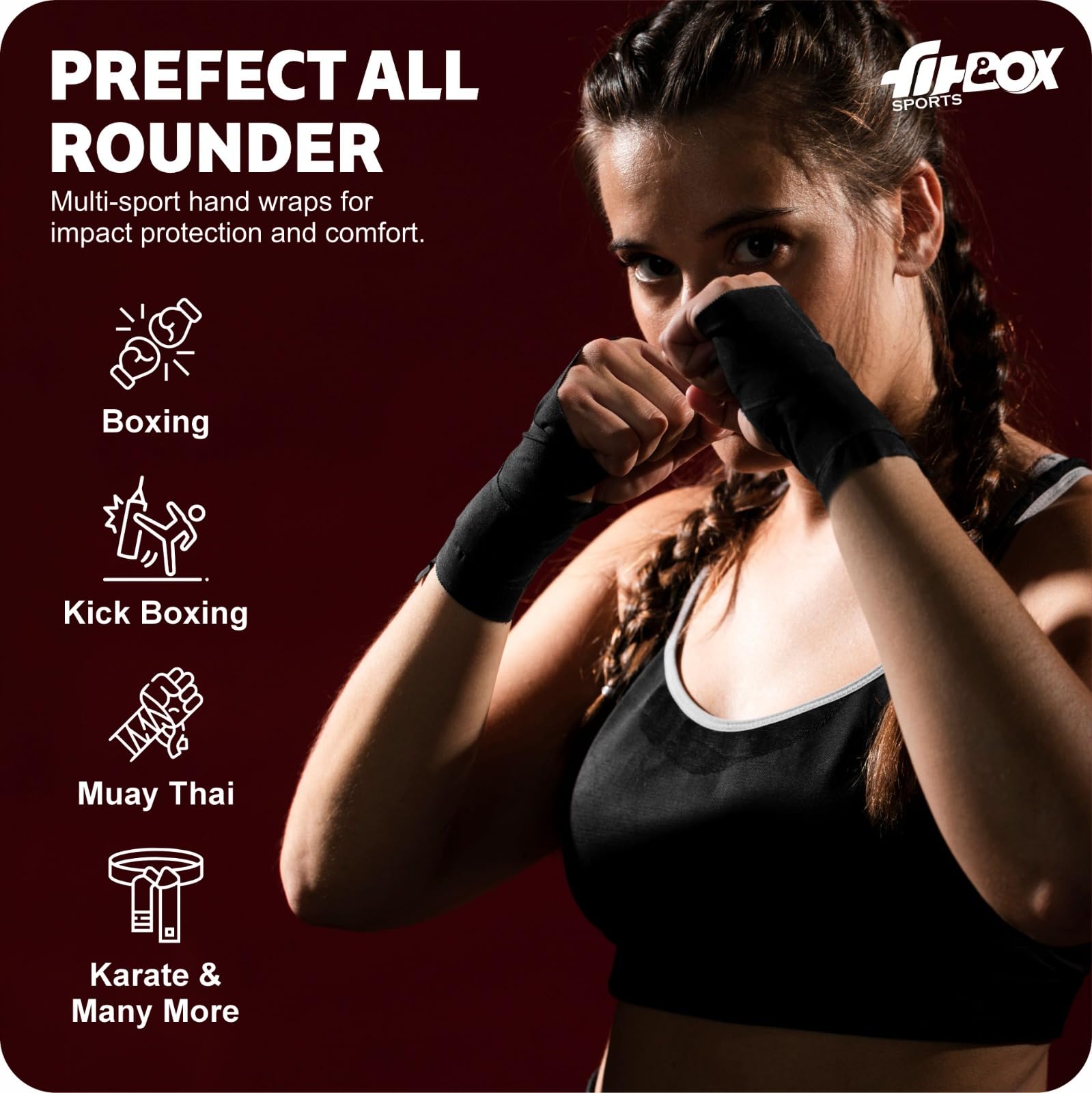 FitBox Sports Boxing Wraps - Punching Wraps Hand & Wrist Wraps - Protectors (Red) 1