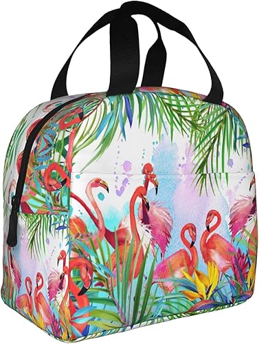 VOOHDDY Bolsa de almuerzo con aislamiento de verano con diseño de flamencos tropicales para hombres y mujeres, reutilizable, impermeable, portátil,