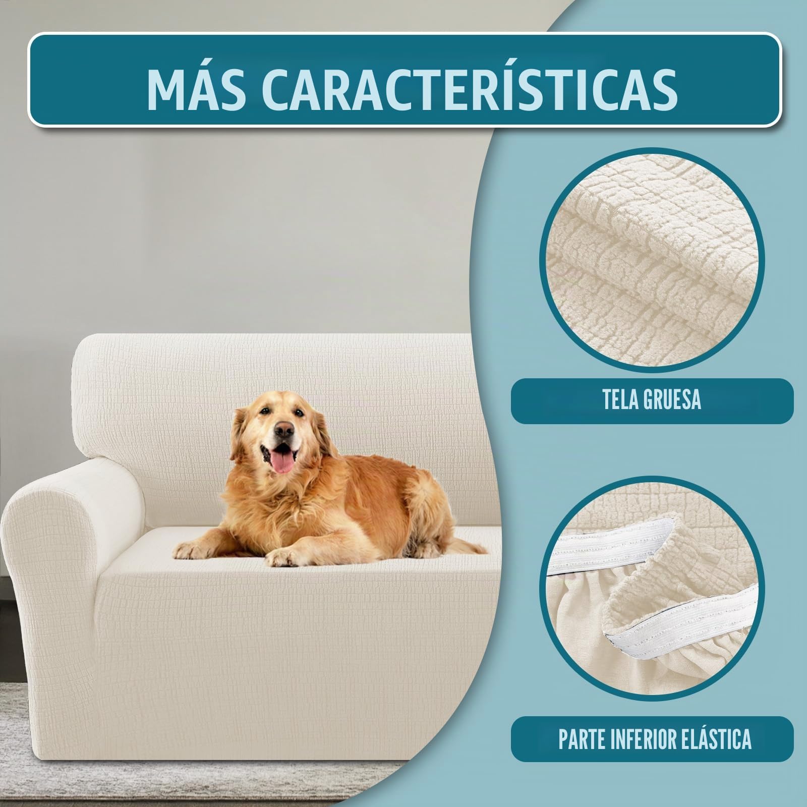 BellaHills Funda Sofá 2 Plazas Impermeable, Jacquard Elástica Antideslizante, Protector de Sofá, Protectora Mascotas,Marfil