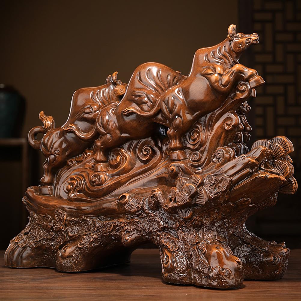 Statua byka rzeźba byka żywica Feng Shui figurka wołu na chińskie pamiątki prezenty dekoracje do domowego biura kreatywny byk byk statua z żywicy rzeźba byka,M