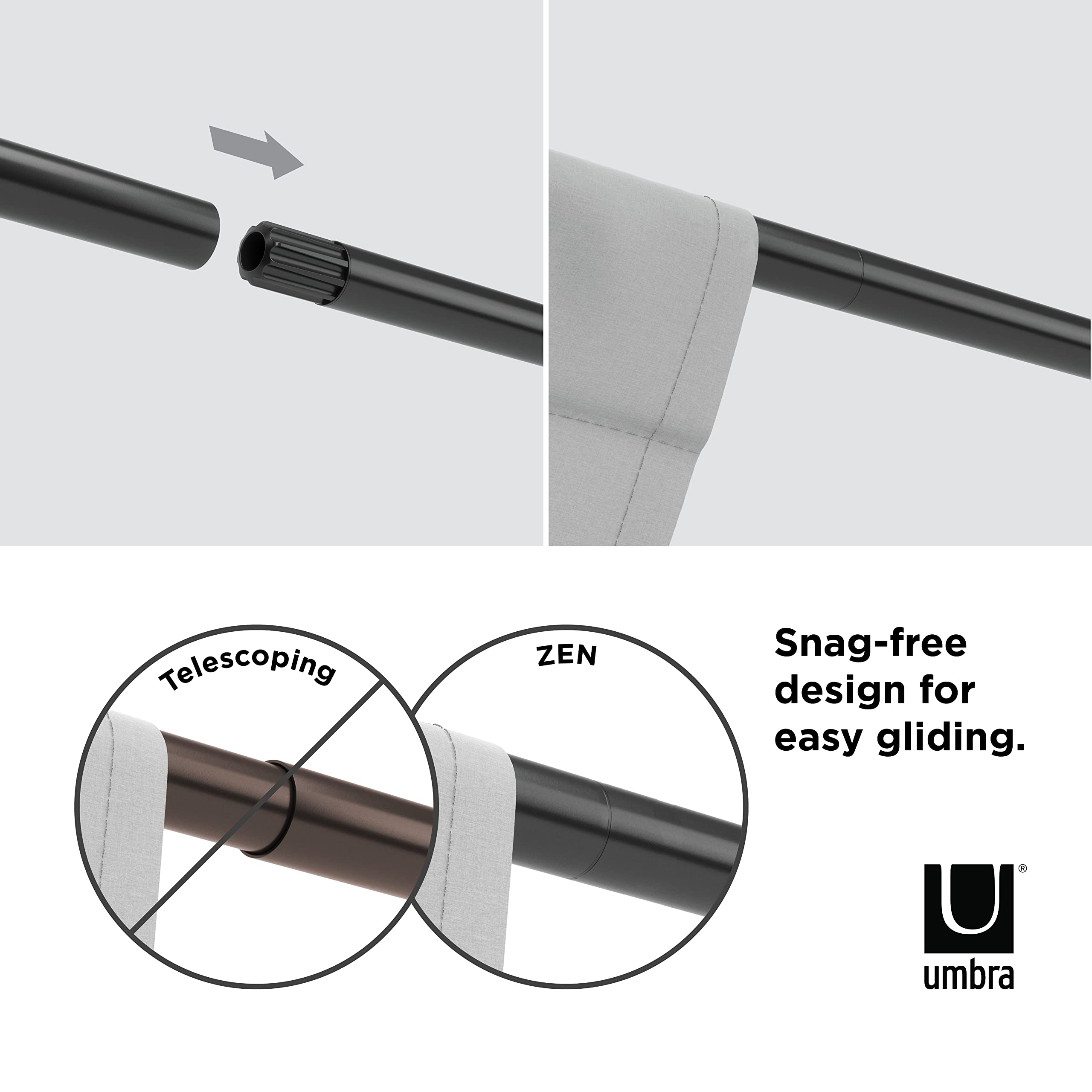 Umbra Zen Asta per Tende Regolabile da 2.5 cm, 82-326 cm, Nero Opaco