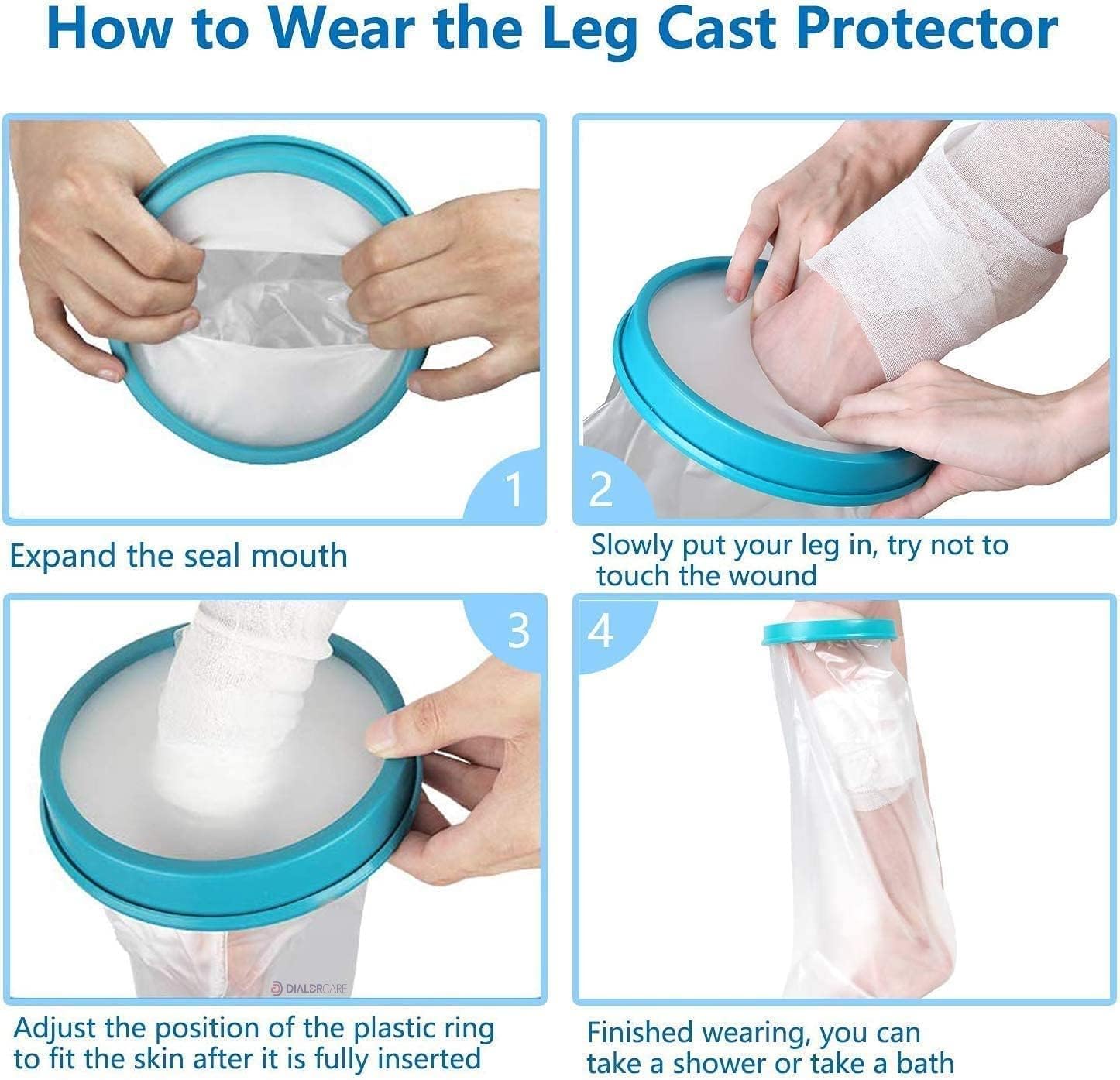 PN ONLINE ZONE Waterproof Cast Covers for Shower Leg Adult, Cast Cover for Leg with Non-Slip Bottom, Watertight Leg Cast Protector for Knee Shank Foot Ankle Surgery Dressing Wound, Reusable 1