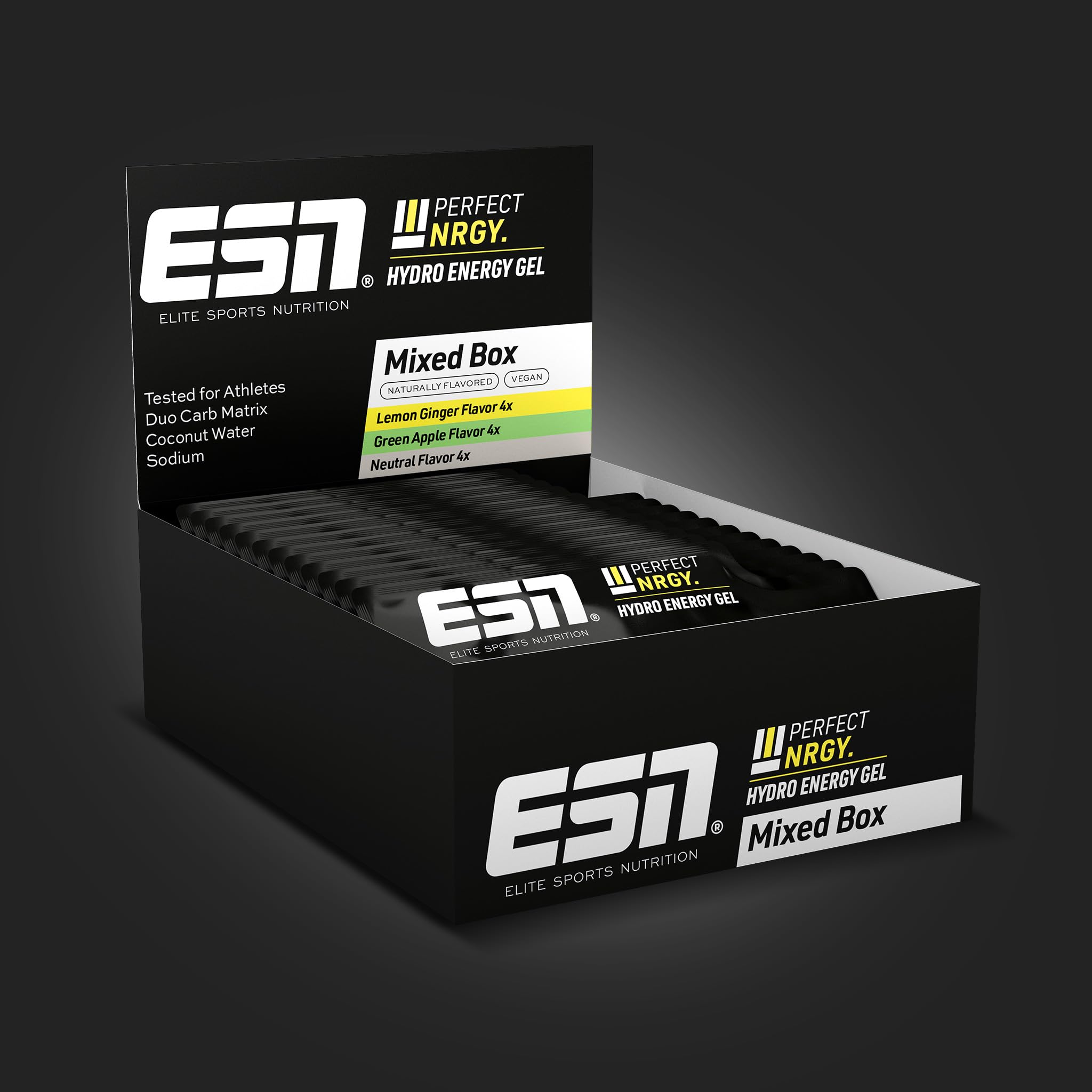 ESN Perfect NRGY, 12 x 40 ml, gel énergétique hydratant, mixte | Gel glucidique à base de dextrose, de dextrine, d'eau de coco et de sodium, sans fructose