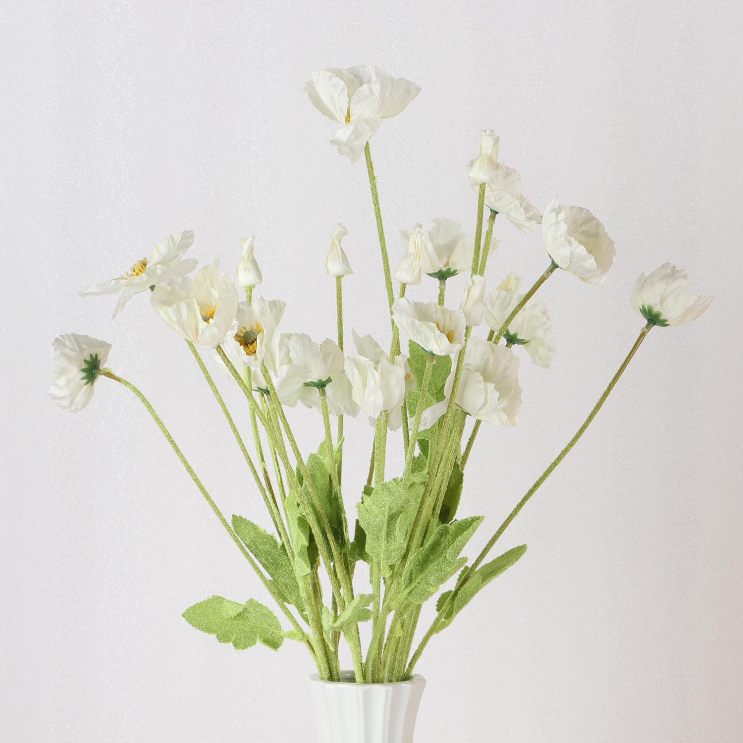 LGEGE Fiori di papavero artificiali bianchi, 6 piante finte che sembrano reali, 60 cm di lunghezza, papaveri finti per vaso, perfetti per la decorazione di casa e ufficio