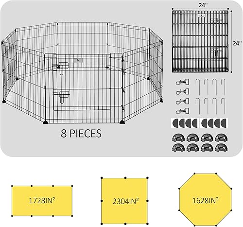 Miniatura 4 de X-ZONE PET Corralito plegable para perros de 24 pulgadas de alto para interiores y exteriores, 8 paneles de metal negro, bolígrafos de juego para