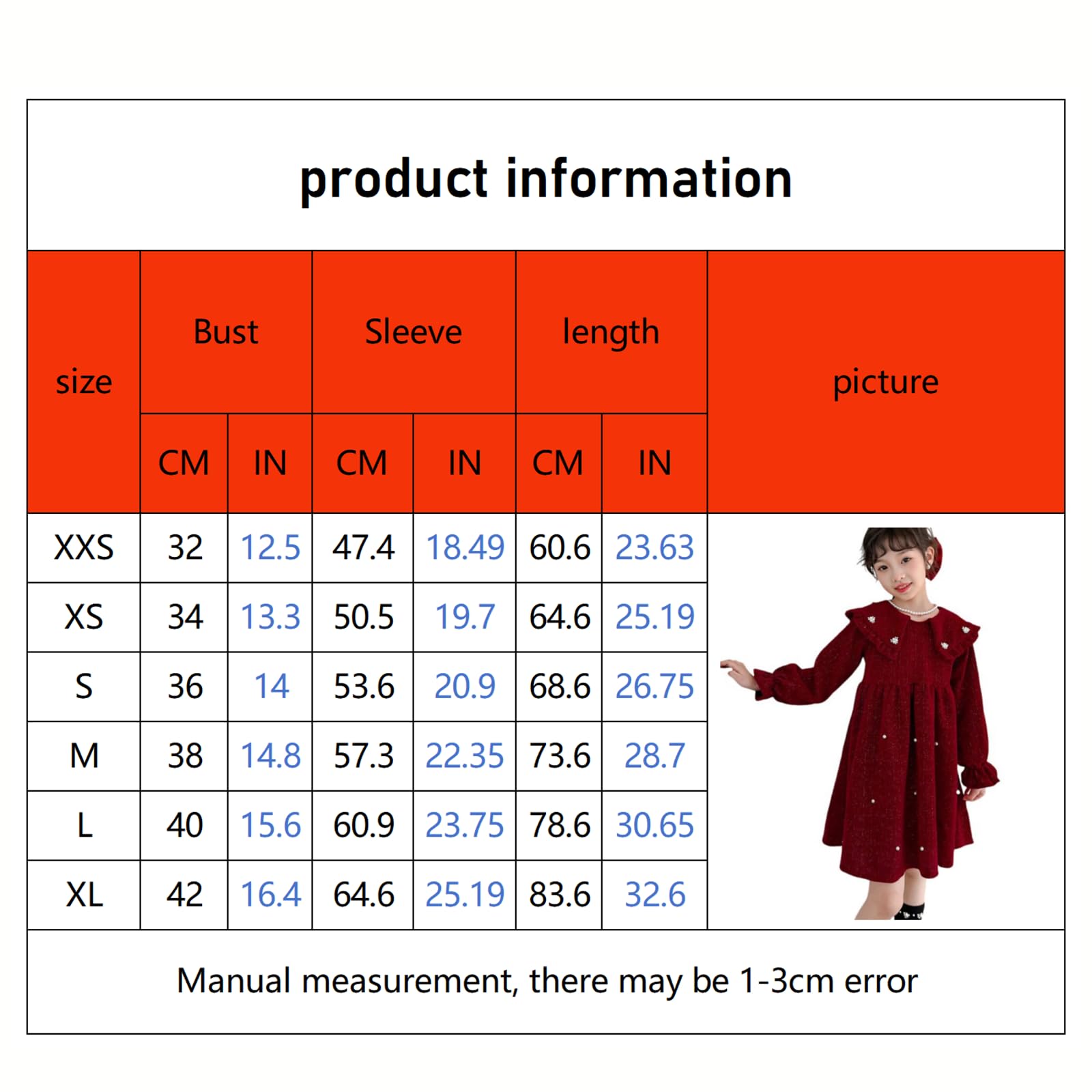 Robes À Manches Longues pour Filles en Velours Côtelé avec Revers Épais Décoration De Perles Ligne A Robe d'automne Et d'hiver pour Enfants,Rouge,L