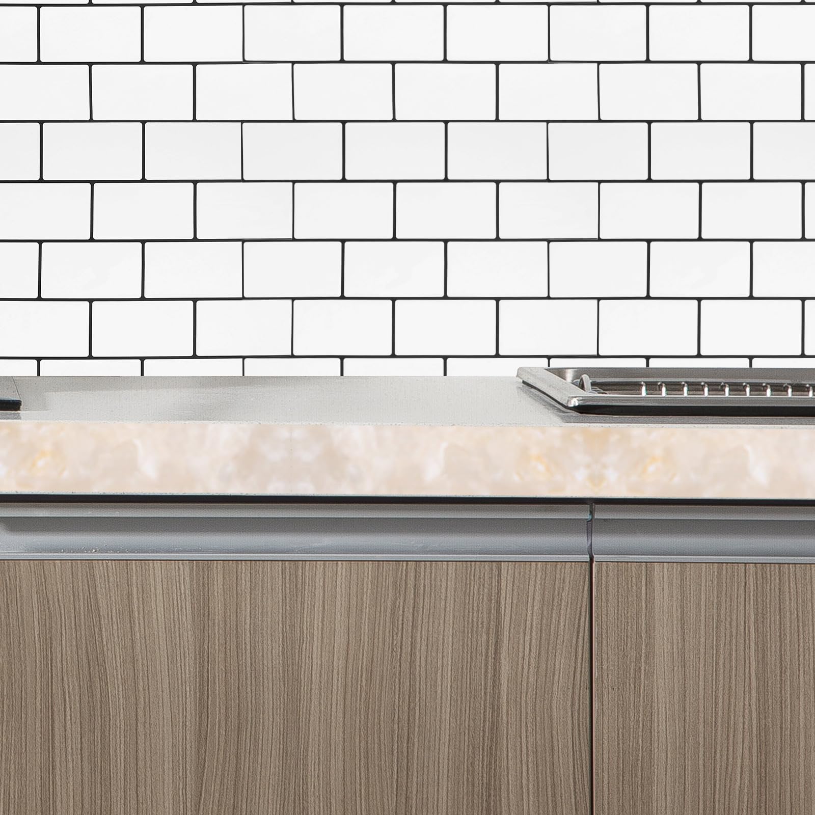 10 Hojas Láminas Autoadhesivas para Azulejos de Cocina y Baño, Color Blanco, Impermeables Prueba de Aceite, Apariencia de Azulejo para Decoración de Pared