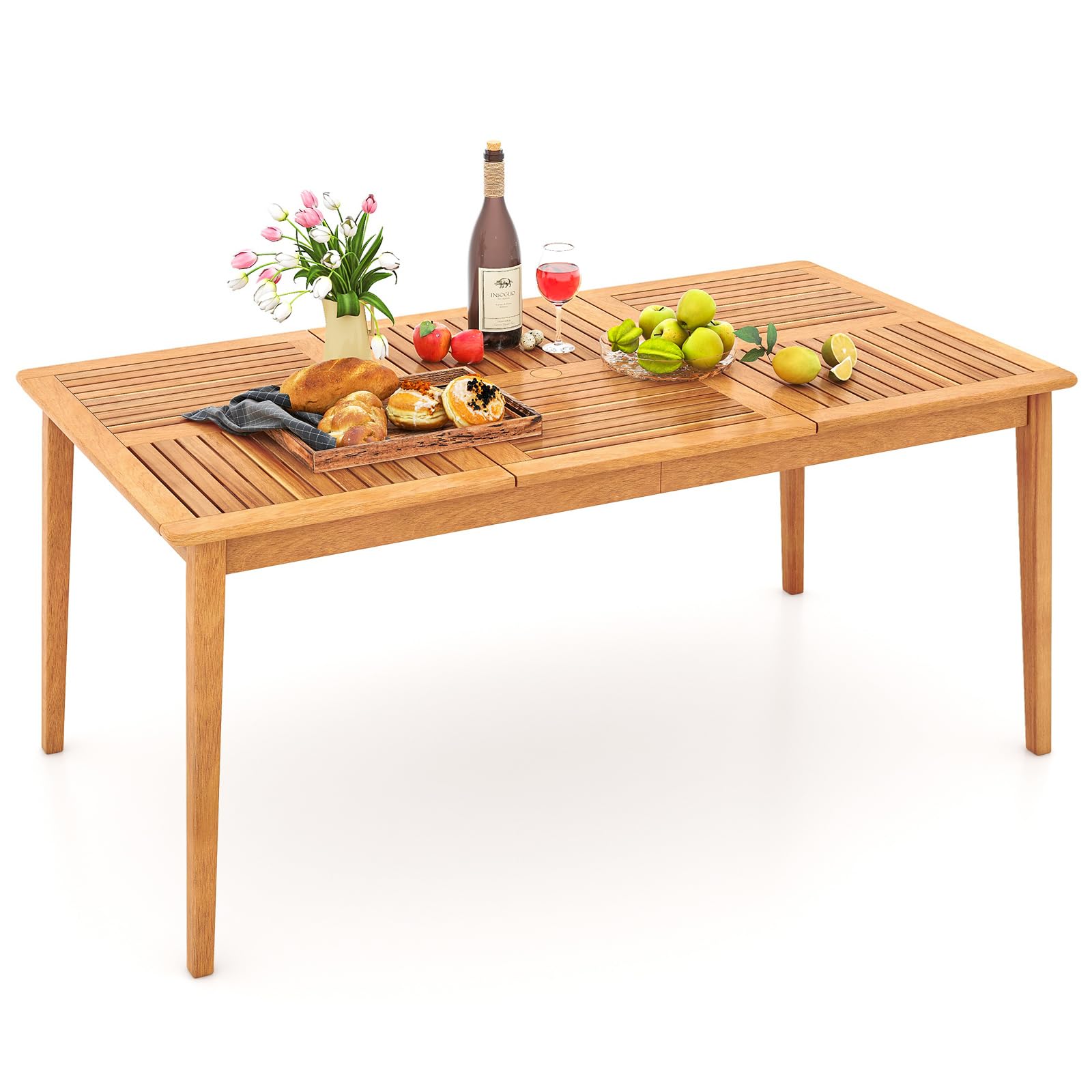 COSTWAY Tavolo Pranzo da Esterno 170 cm, con Foro per Ombrellone 5 cm, Tavolo Giardino in Legno Acacia a 6 Posti, per Giardino Patio, Portata 160 kg, 170 x 90 x 75,5 cm