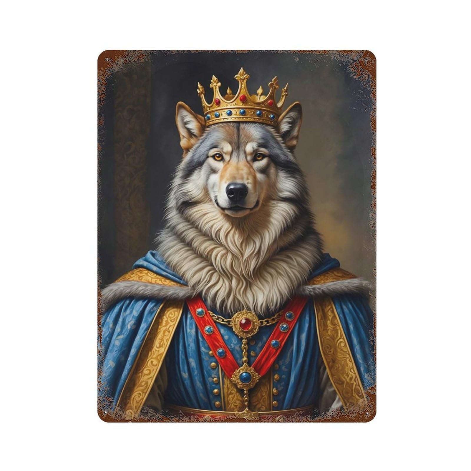 Distressed Metal Wall Sign Wolf King 15.7"x11.8", Retro Wall Decor for Basement, Hobby Room And Garage Decor