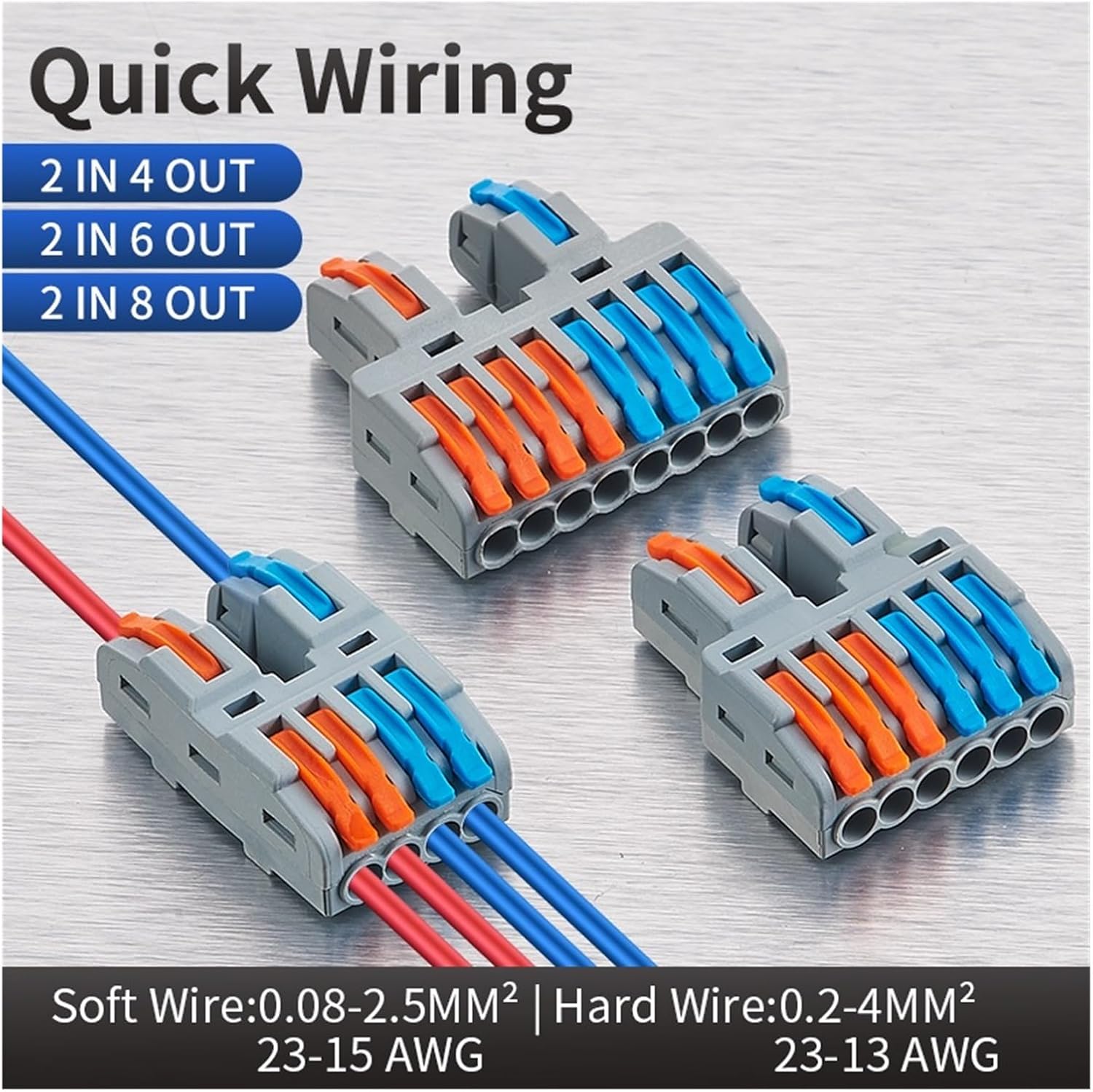 Multiple in Out Quick Lever Electrical Connectors Universal Splitter Cable Reusable Home Terminal Block Daily Tools(422-4,10Pcs)