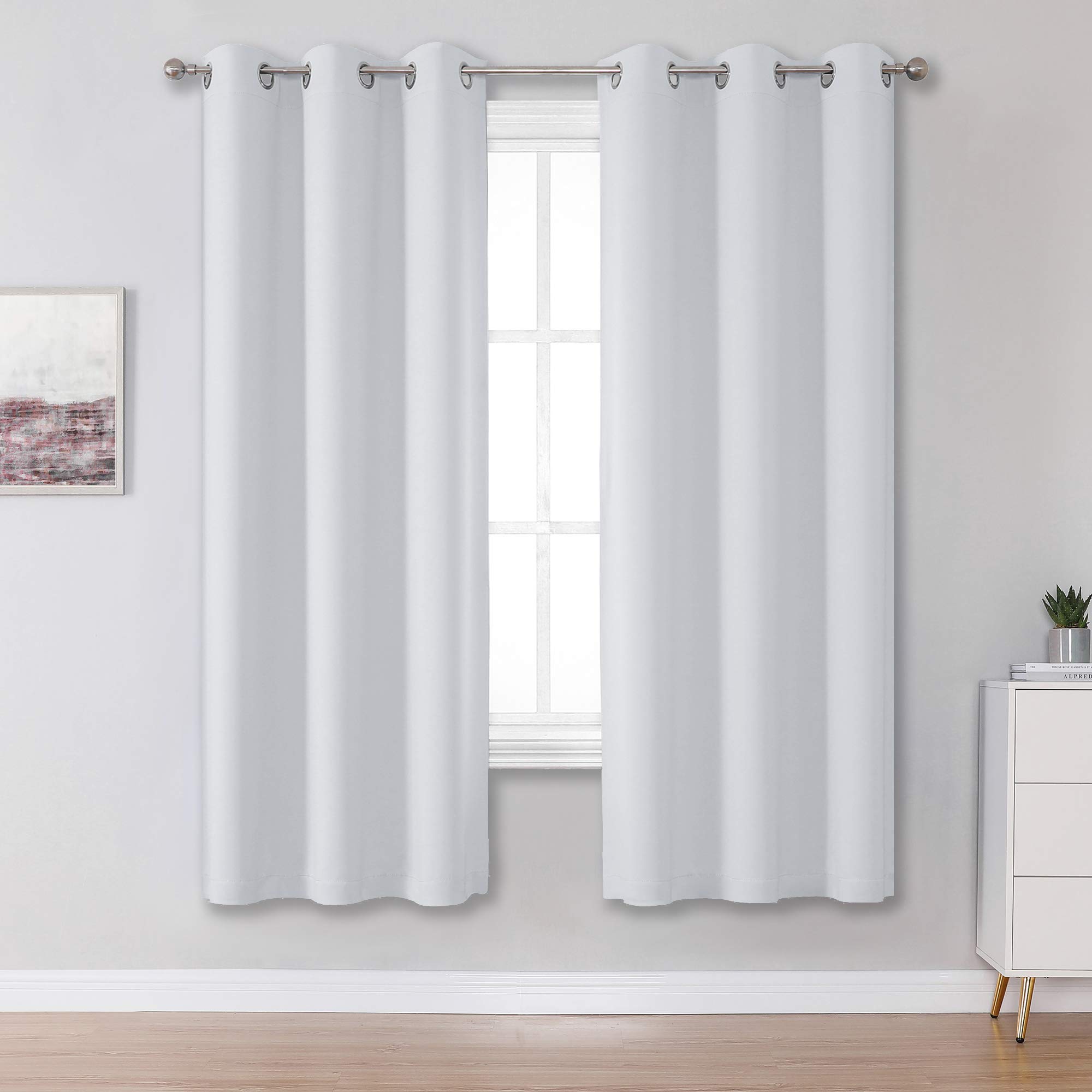 Greyish White Curtains 63 Inches Long Thermal Insulated Room Darkening Window Drapes for Living Room Blackout Curtain Panels for Bedroom 42x63 Inch Length 2 Panels