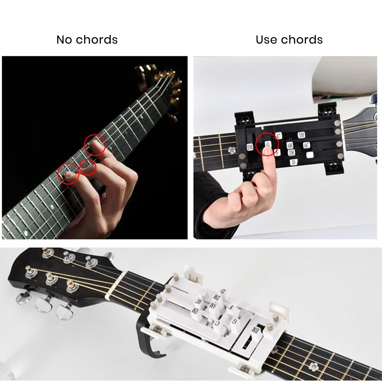 Entraîneur d'accords d'aide à la Guitare, presseur de Outil d'apprentissage Assistant système d'apprentissage, d'enseignement Pratique pour Les Amateurs Guitare Noir