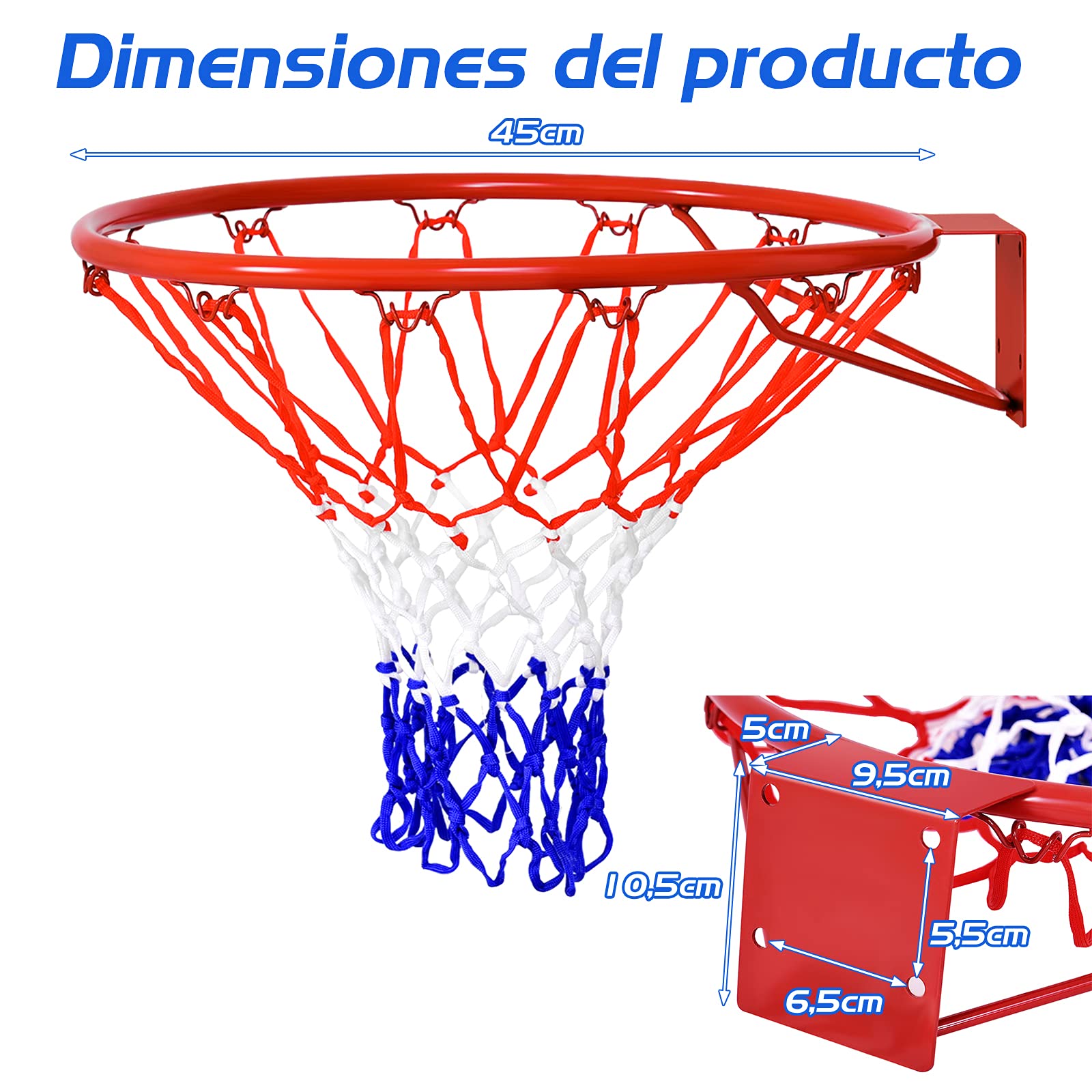 COSTWAY Ø 45 cm Canasta de Baloncesto con Red, Marco de Acero y Red de Nylón, Canasta Baloncesto Pared, Juguete para Interior y Exterior (Estilo 2)