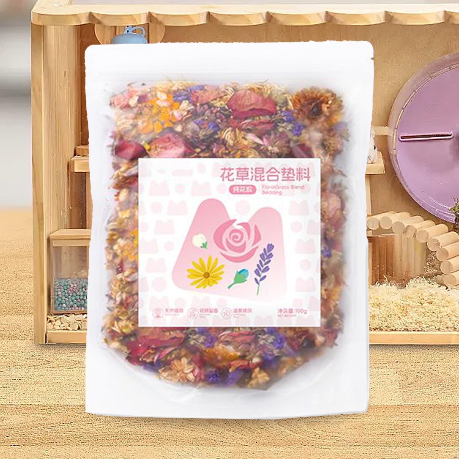 Lettiera per criceti Tappetino Assorbente Umidità, Profumi Persistenti e | Lettiera di Carta con Fiori Secchi per Animali Piccoli Conigli da Interno Piccoli Animali Pollaio Gatto Gabbia d